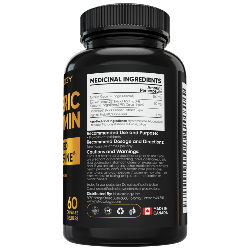 Nutratology Organic Turmeric Curcumin Supplement - Turmeric Supplement - Curcumin Pills - Turmeric With Black Pepper Bioperine