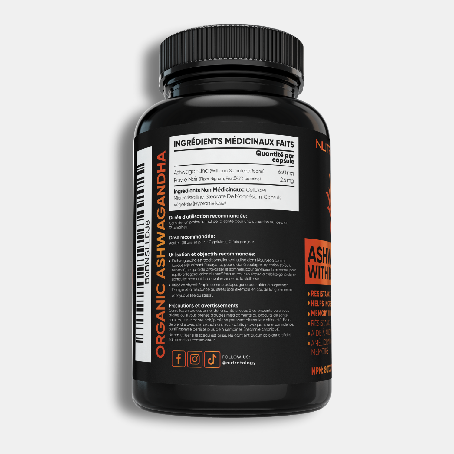 Nutratology Organic Ashwagandha with Black Pepper - 120 Capsules