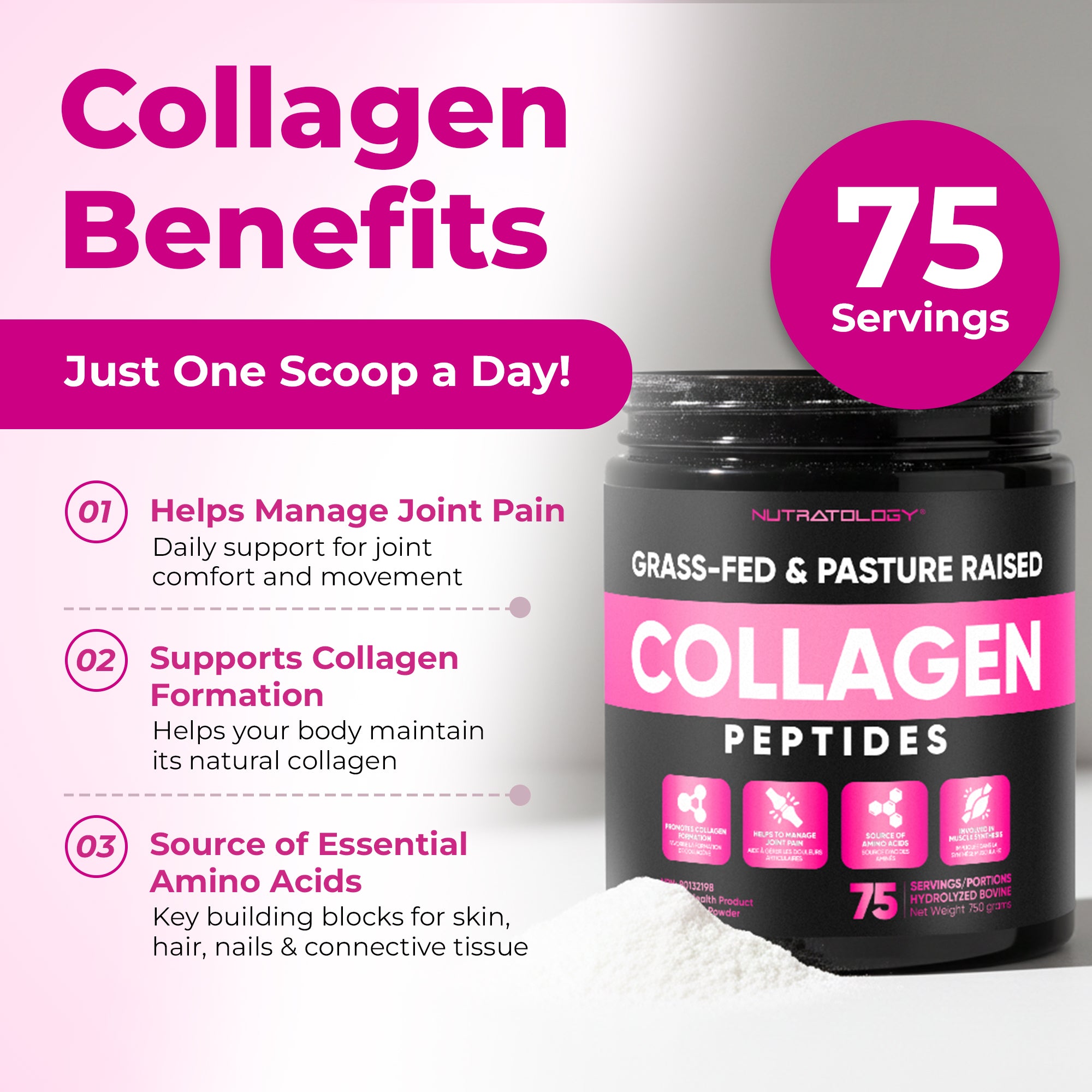 Grass-fed hydrolyzed collagen peptides powder