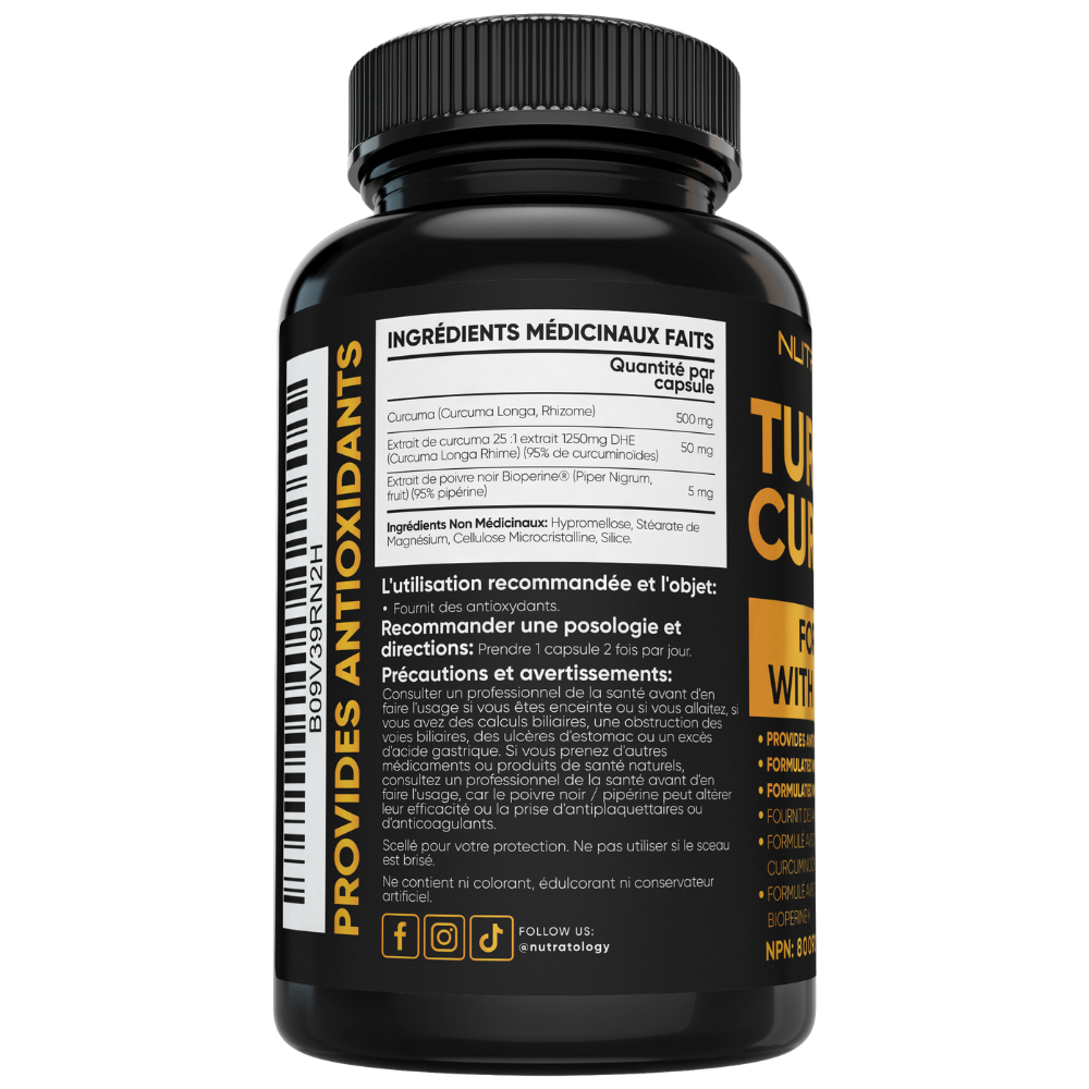 Nutratology Organic Turmeric Curcumin Supplement - Turmeric Supplement - Curcumin Pills - Turmeric With Black Pepper Bioperine