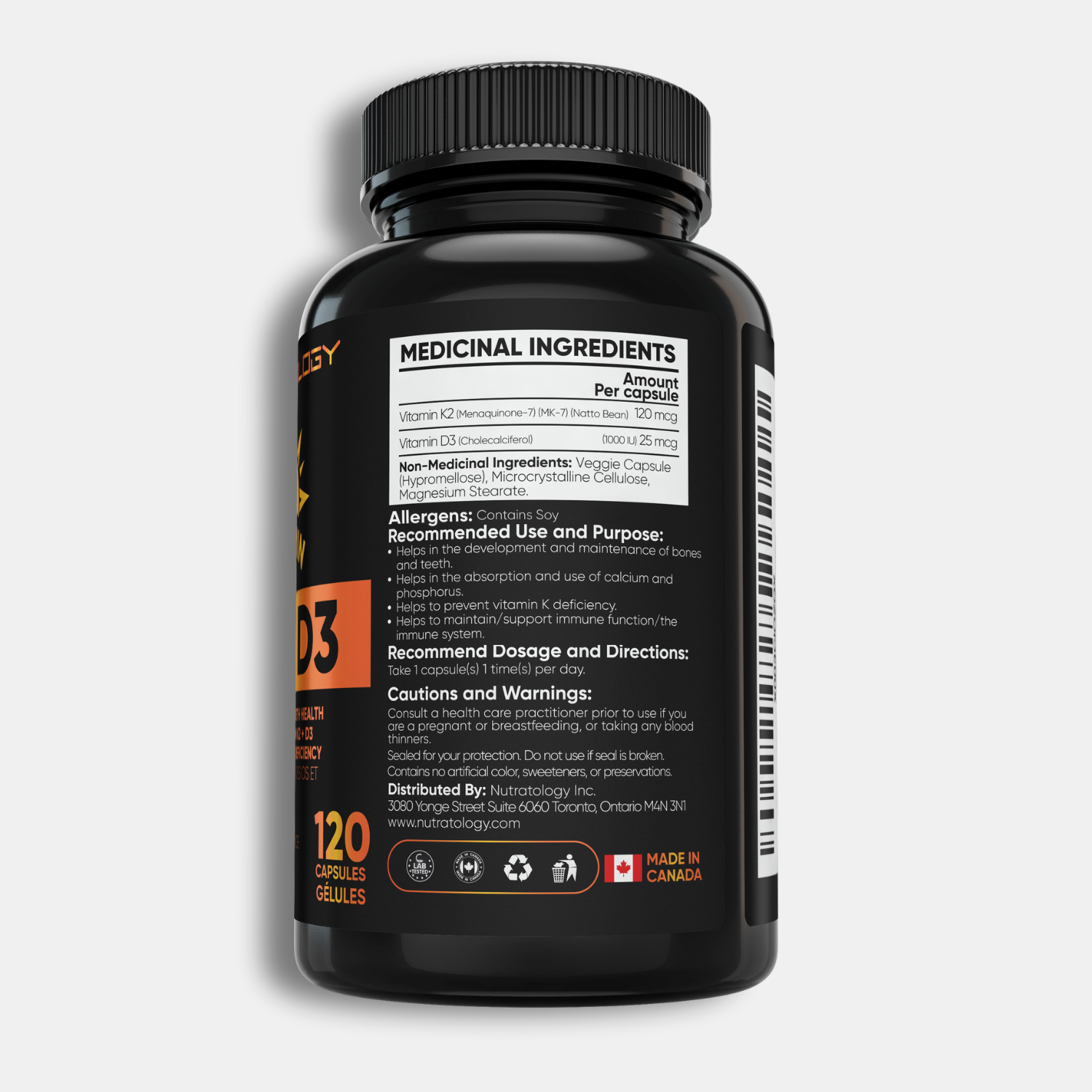 Nutratology Highest Potency Vitamin K2+D3 - 120 Capsules