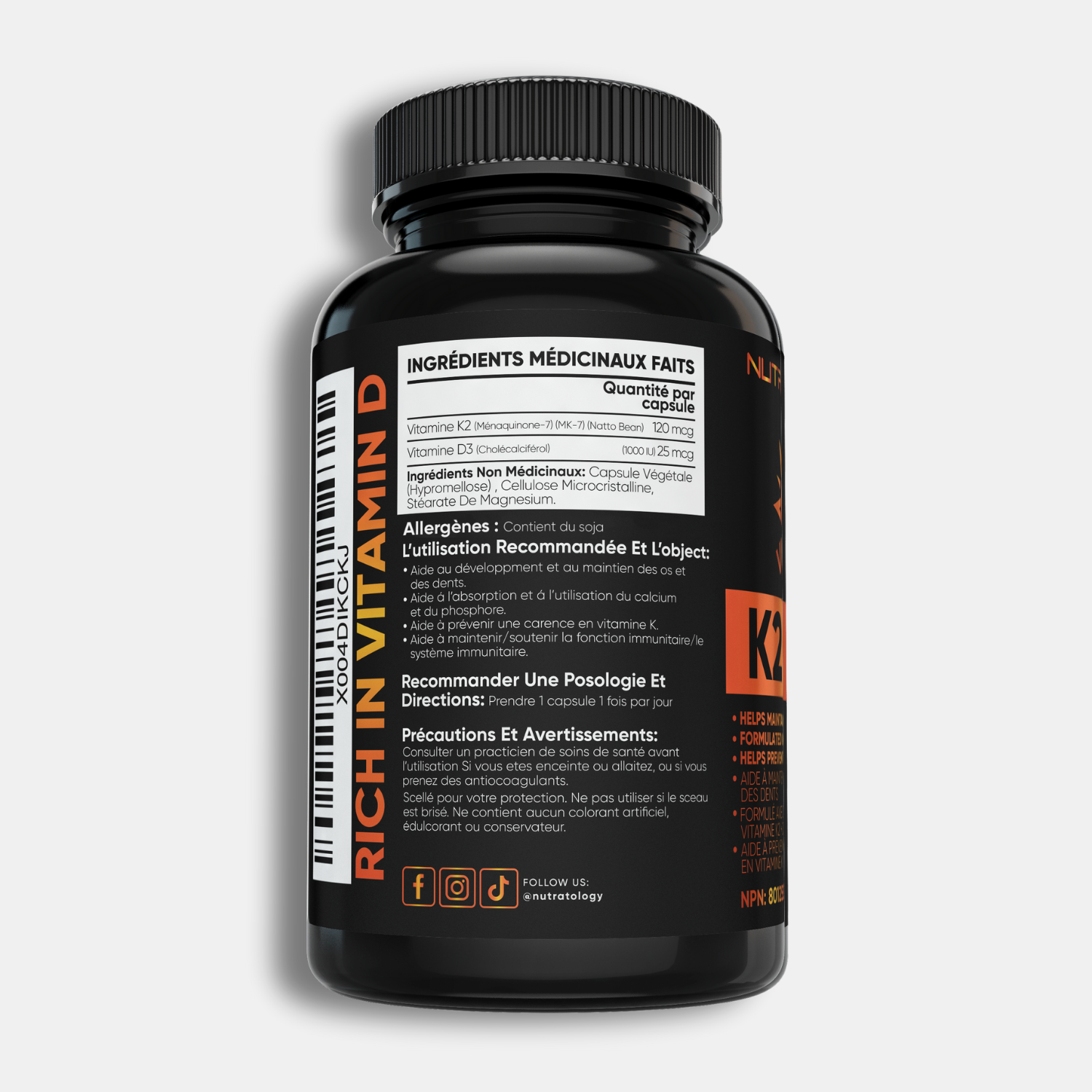 Nutratology Highest Potency Vitamin K2+D3 - 240 Capsules