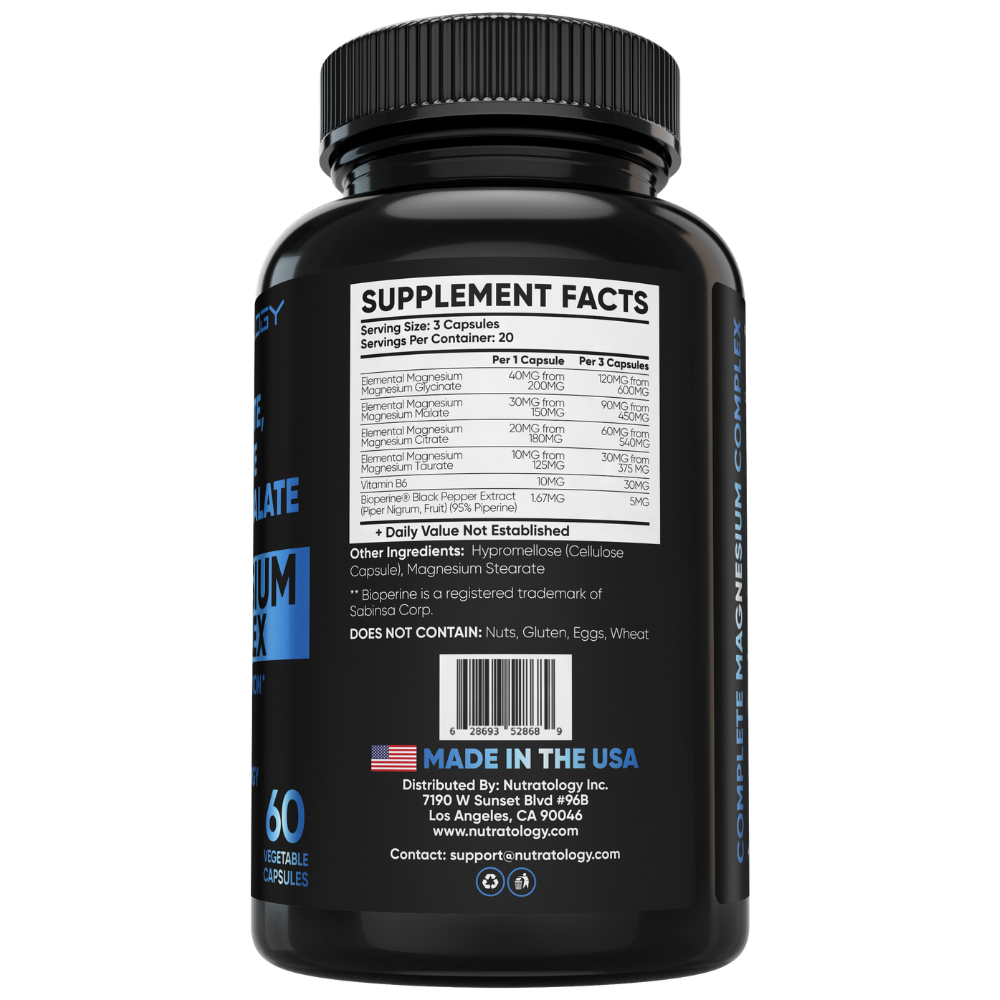 Magnesium Supplement - Magnesium Complex - Magnesium Glycinate, Magnesium Taurate, Magnesium Citrate, Magnesium Malate