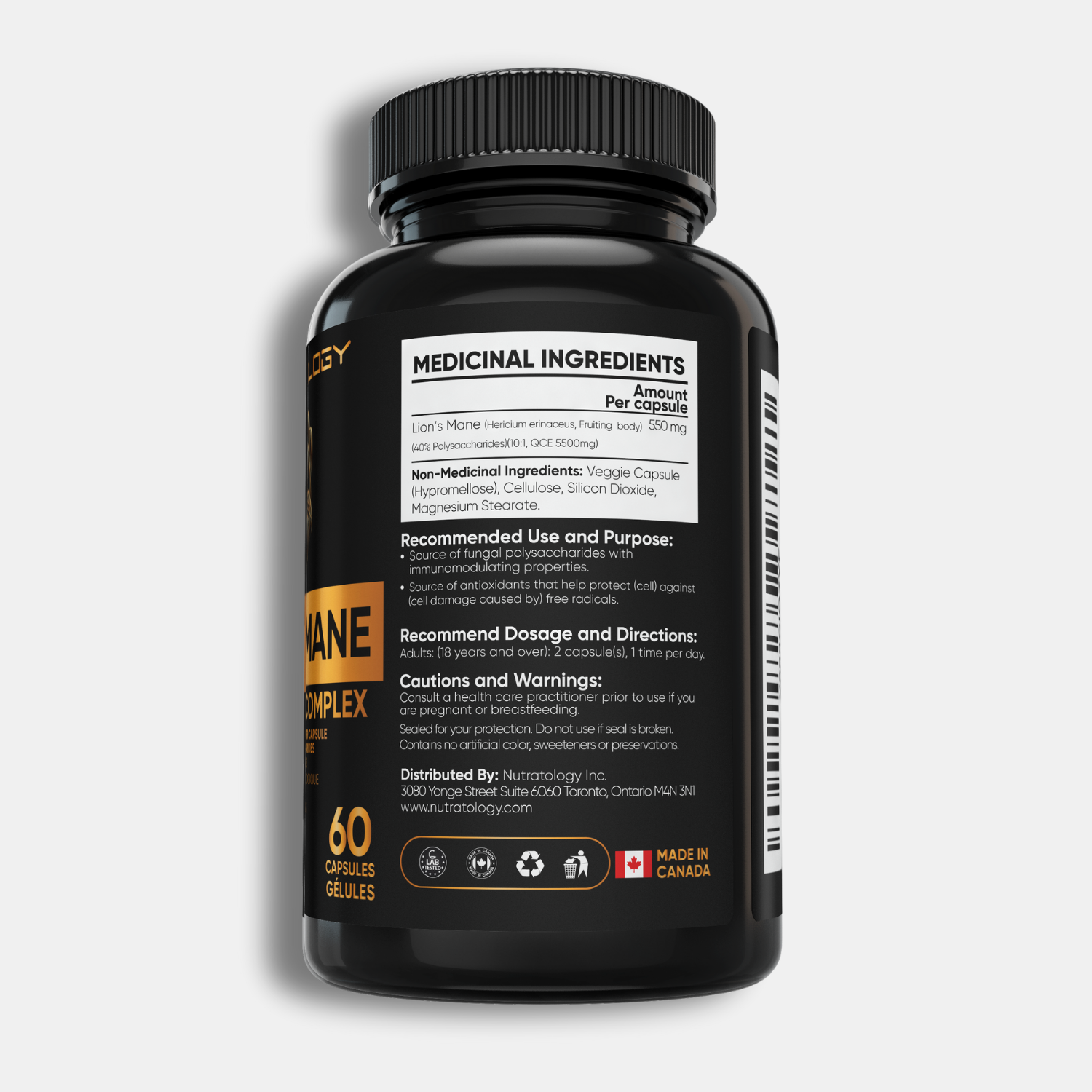 Nutratology Organic Lion's Mane Mushroom Complex - 60 Capsules