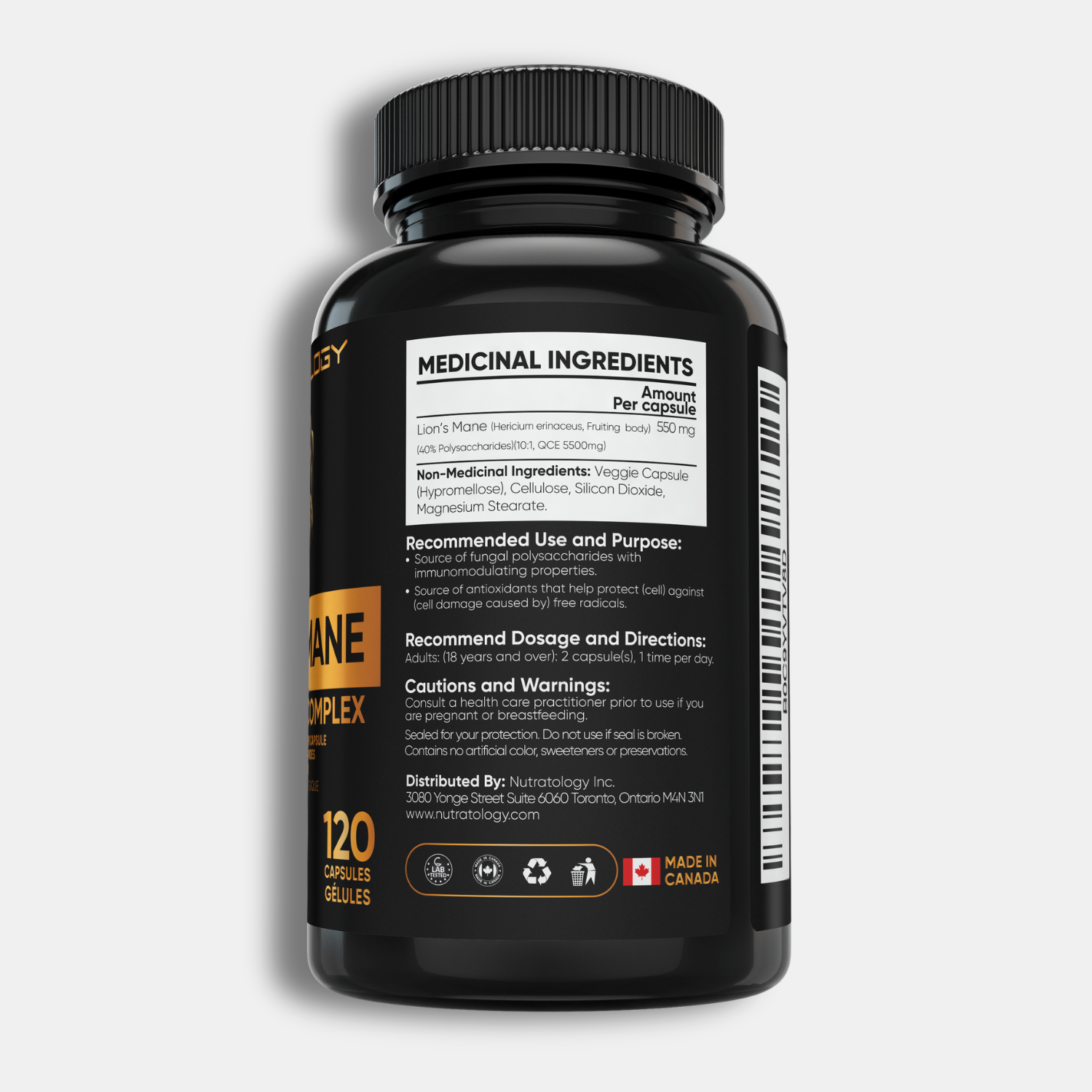 Nutratology Organic Lion's Mane Mushroom Complex - 120 Capsules