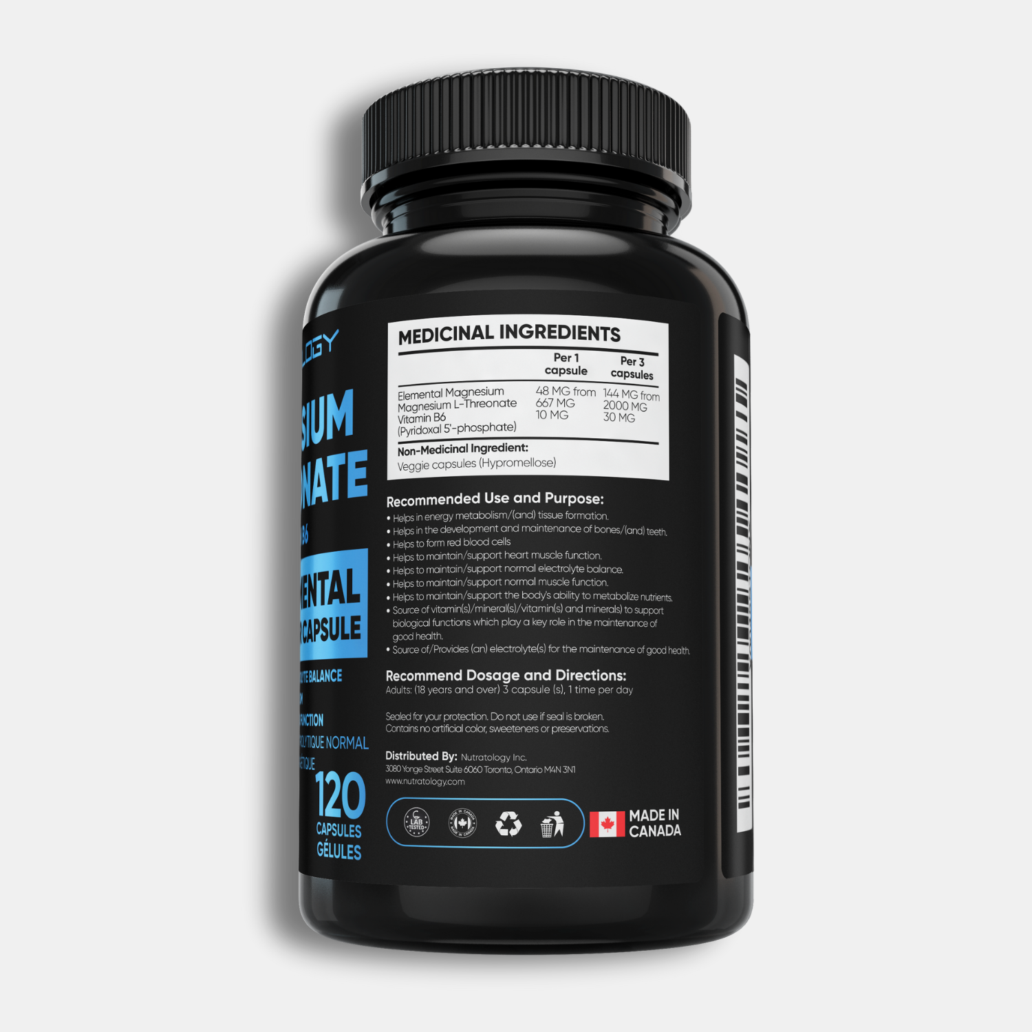 Nutratology Magnesium L-Threonate + Vitamin B6 - 120 Capsules