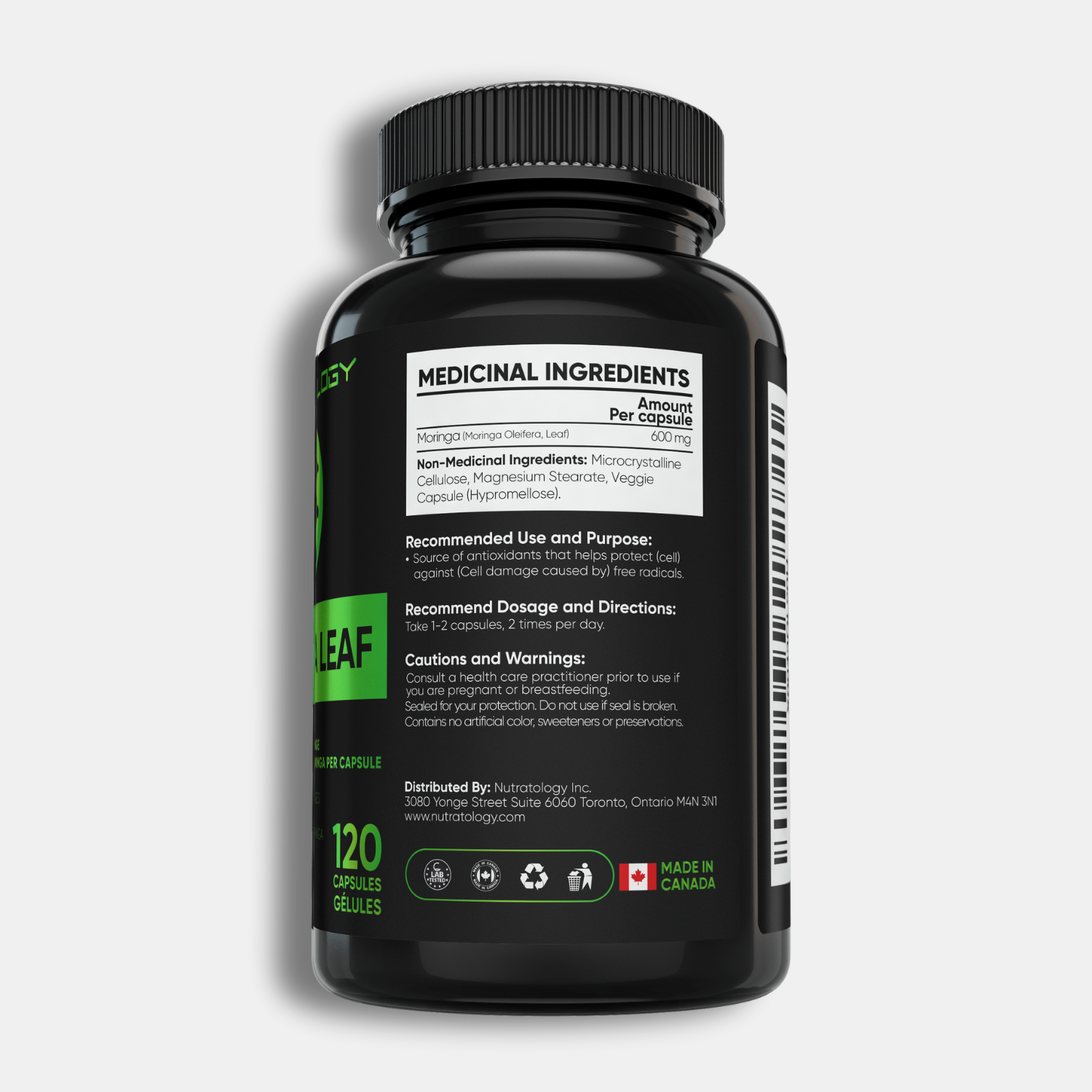 Nutratology Organic Moringa Leaf Supplement - 120 Capsules