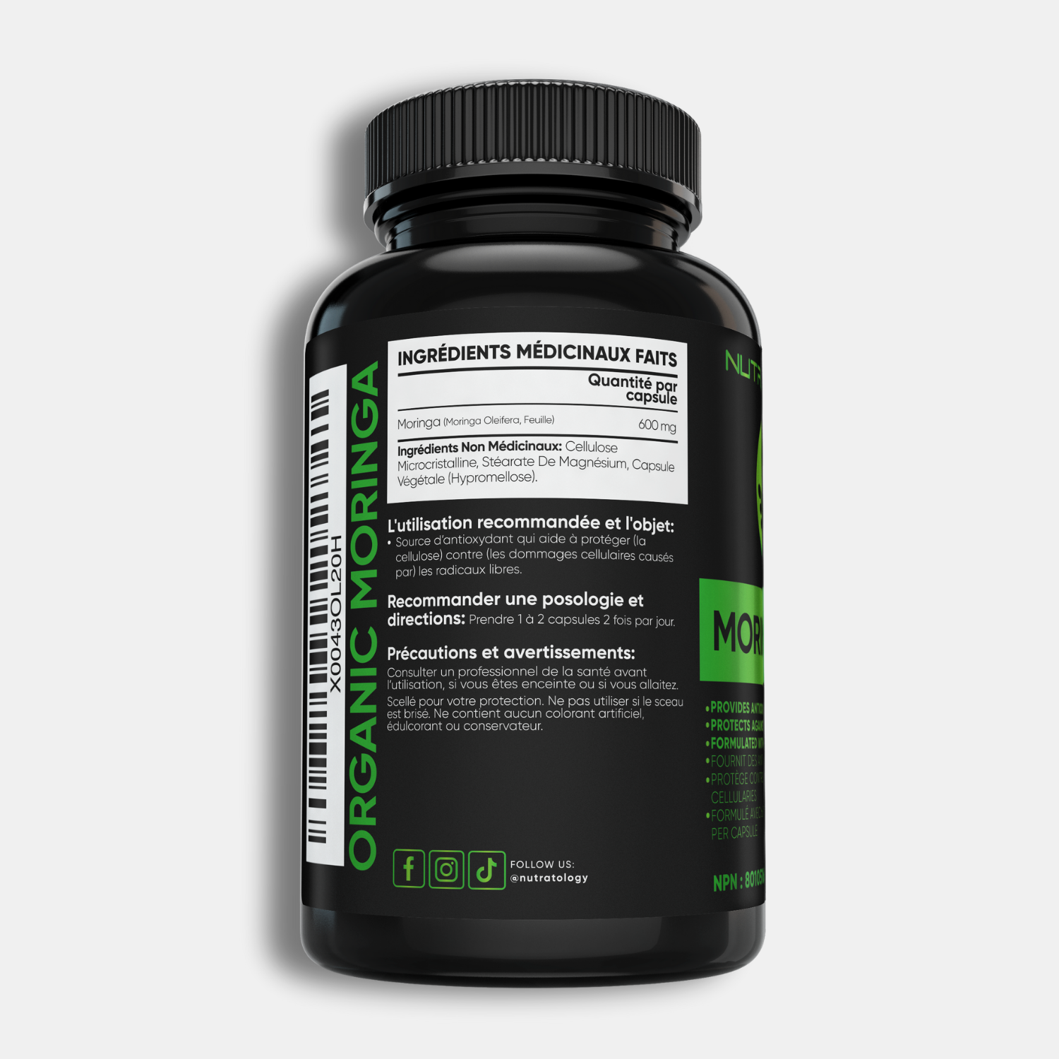 Nutratology Organic Moringa Leaf Supplement - 120 Capsules