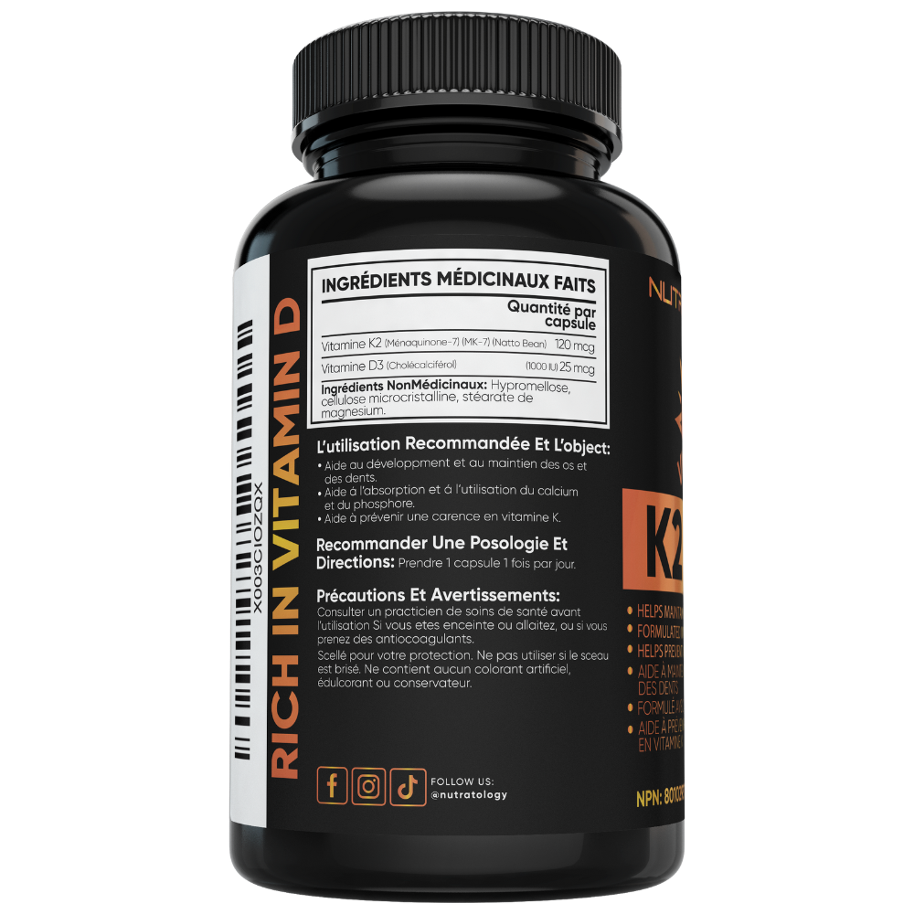 Nutratology Highest Potency Vitamin K2+D3 - 120 Capsules