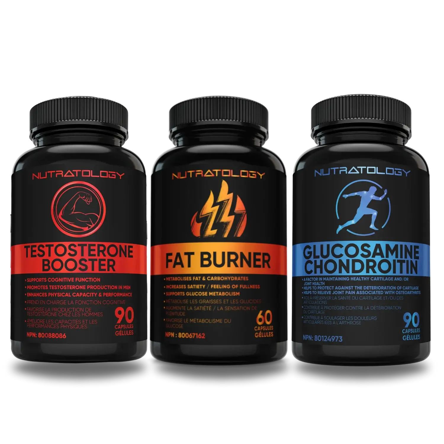 Nutratology Supplement Bundle For Him - Testosterone Booster Supplement - Thermogenic Fat Burner Supplement - Glucosamine Chondrotin Supplement