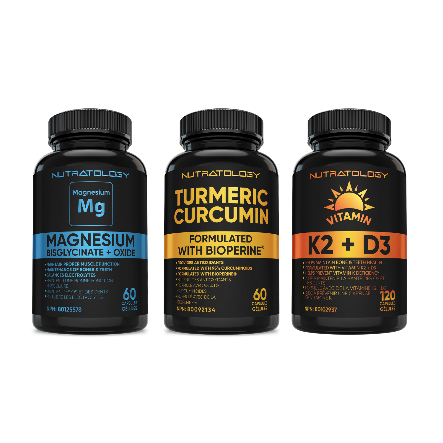 Nutratology Joint Care Supplement Bundle - Magnesium Supplement - Turmeric Supplement - Vitamin K2 D3 Supplement