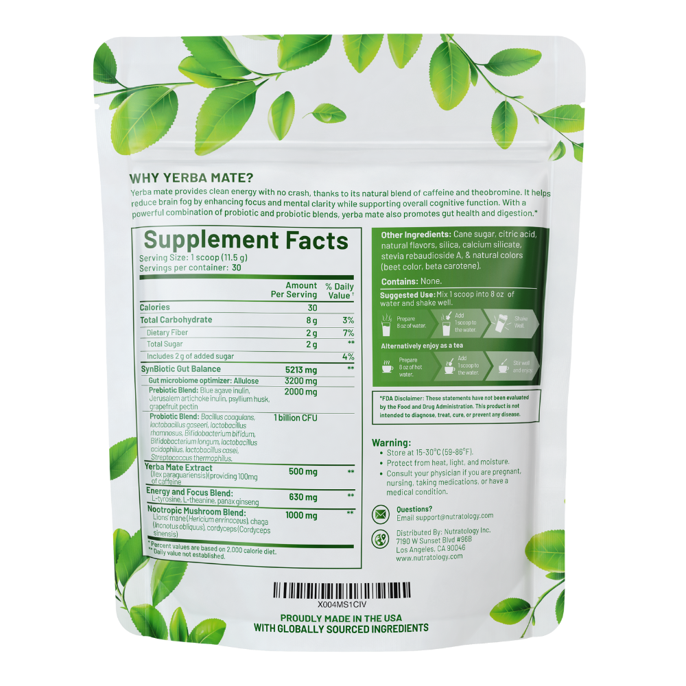 Nutratology Yerba Mate - Peach Pomelo - 30 Servings - Ingredients