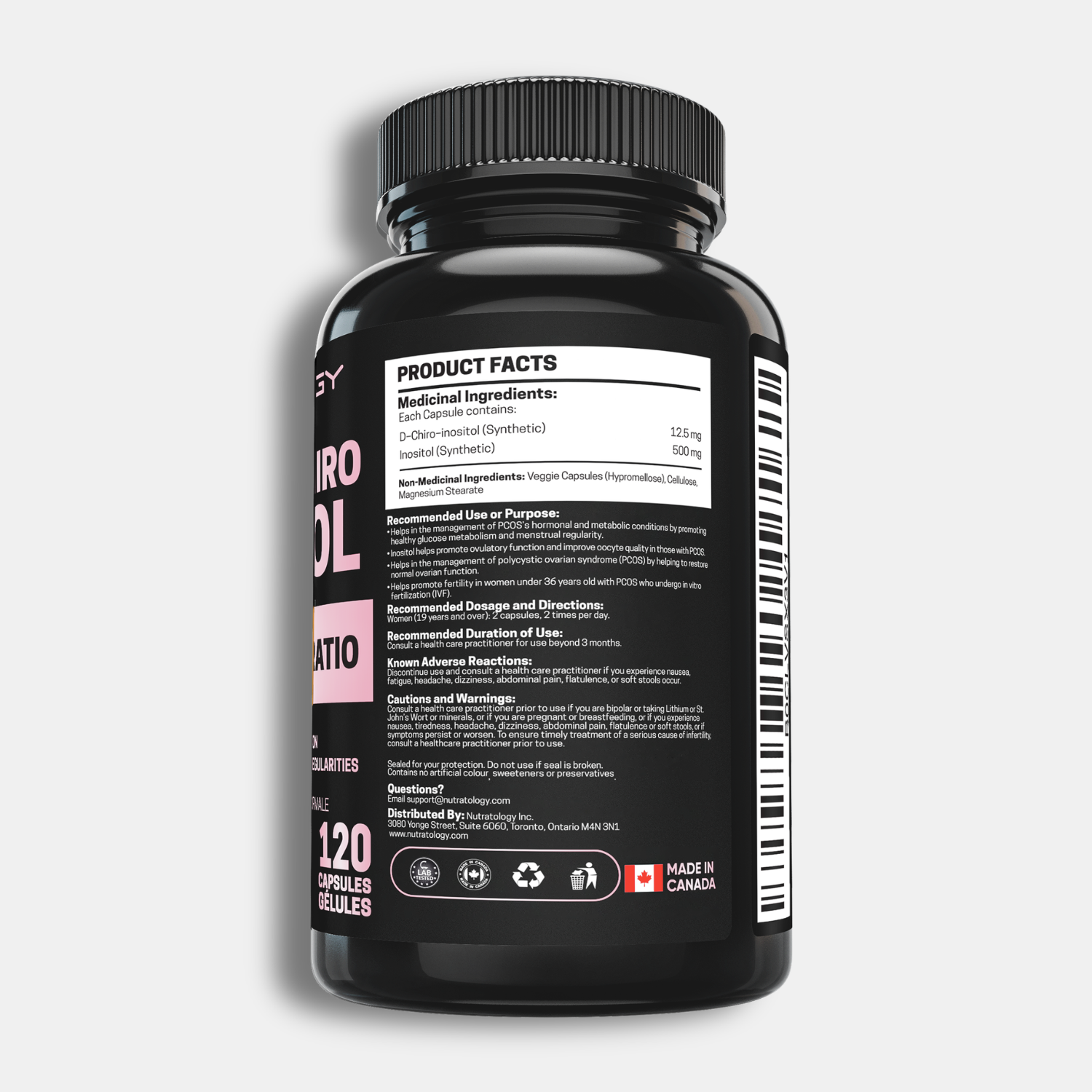 Nutratology Myo-Inositol & D-Chiro Inositol PCOS Supplement For Women - 120 Capsules