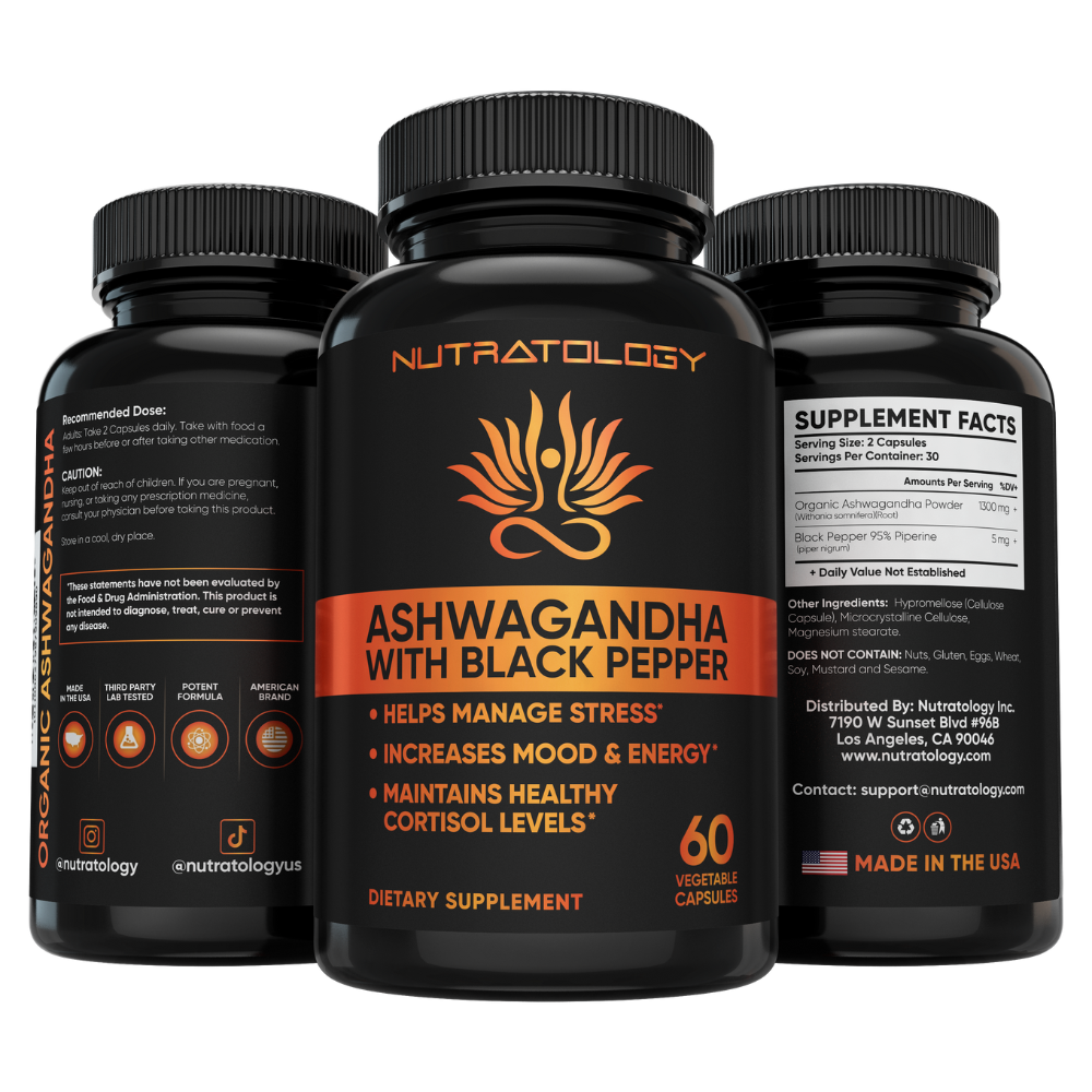 Nutratology Organic Ashwagandha with Black Pepper 60 Capsules