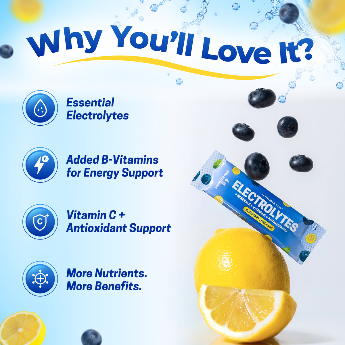 Nutratology Electrolytes Powder Blueberry Lemonade, 20 Sticks