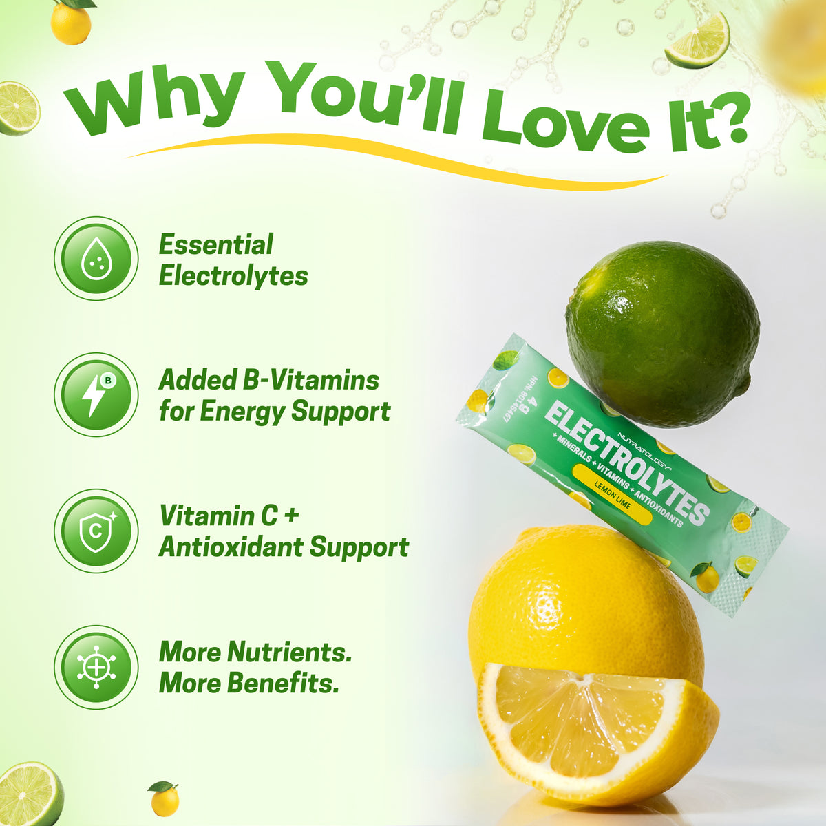 Nutratology Poudre d'électrolytes citron-citron vert, 20 sticks