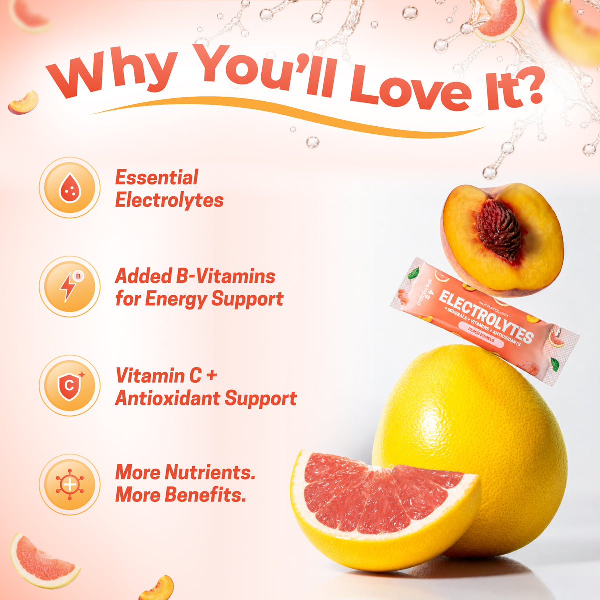 Nutratology Electrolytes Powder Peach Pomelo, 20 Sticks