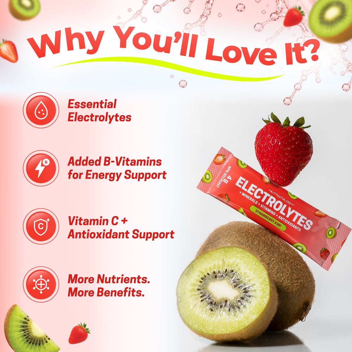 Nutratology Electrolytes Powder Strawberry Kiwi, 20 Sticks