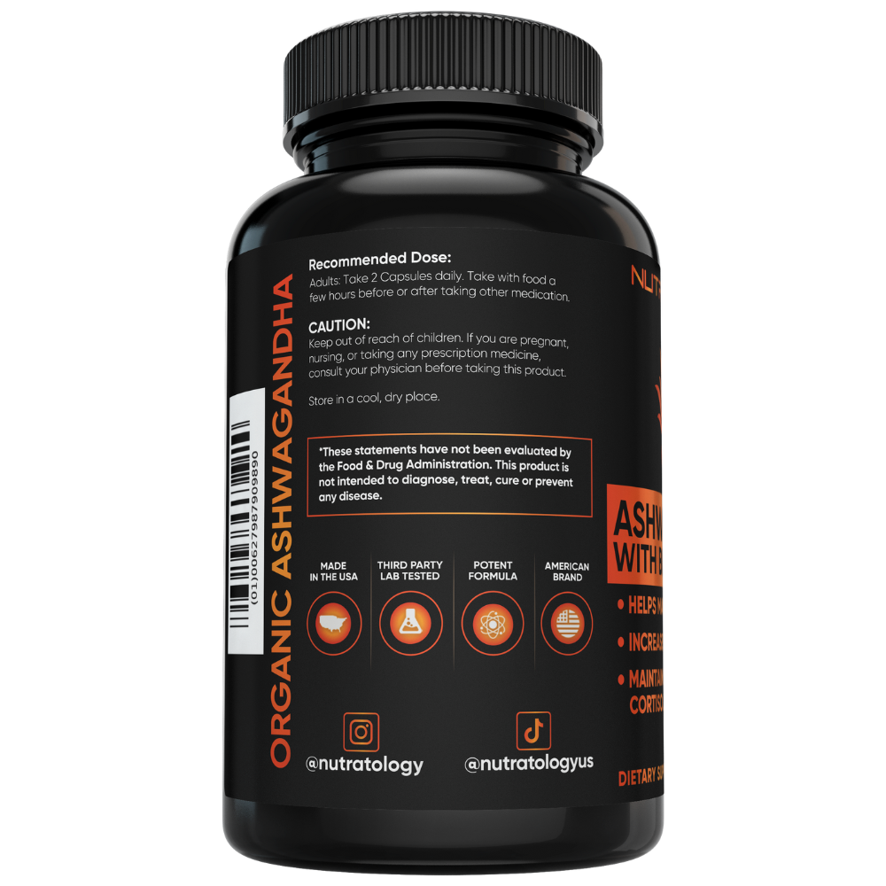 Nutratology Organic Ashwagandha with Black Pepper 60 Capsules