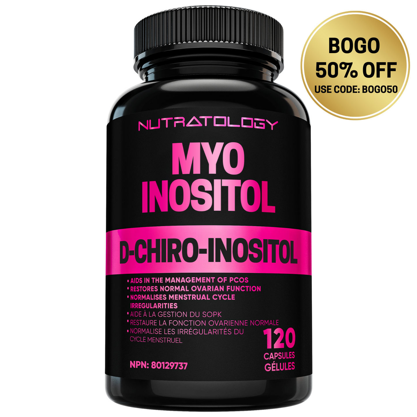 Nutratology Myo-Inositol & D-Chiro Inositol PCOS Supplement For Women - 120 Capsules