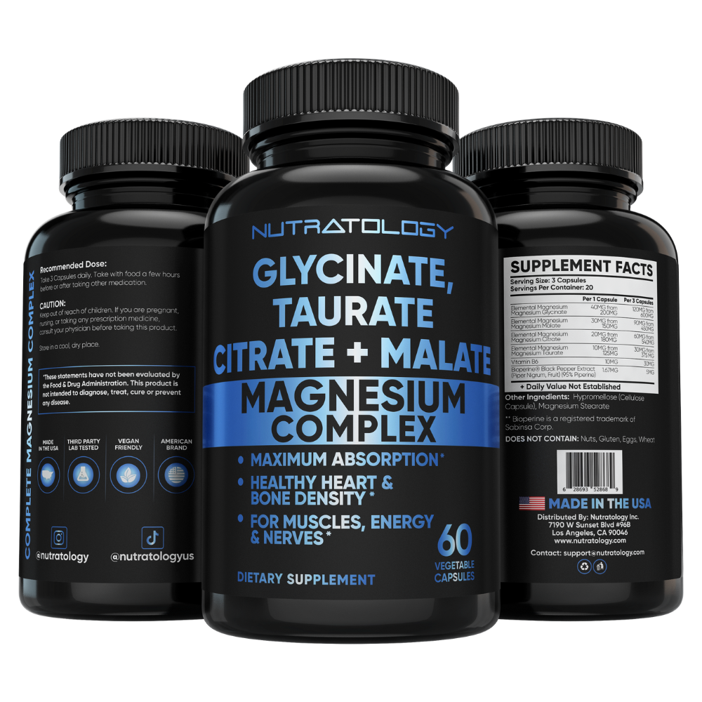 Magnesium Supplement - Magnesium Complex - Magnesium Glycinate, Magnesium Taurate, Magnesium Citrate, Magnesium Malate