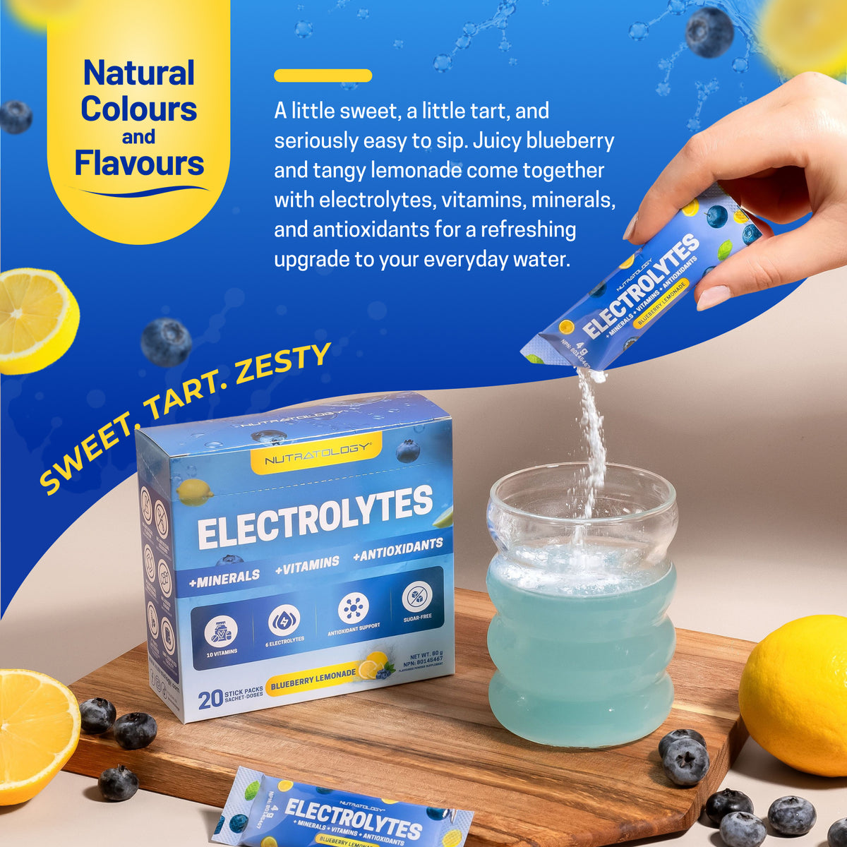 Nutratology Electrolytes Powder Blueberry Lemonade, 20 Sticks