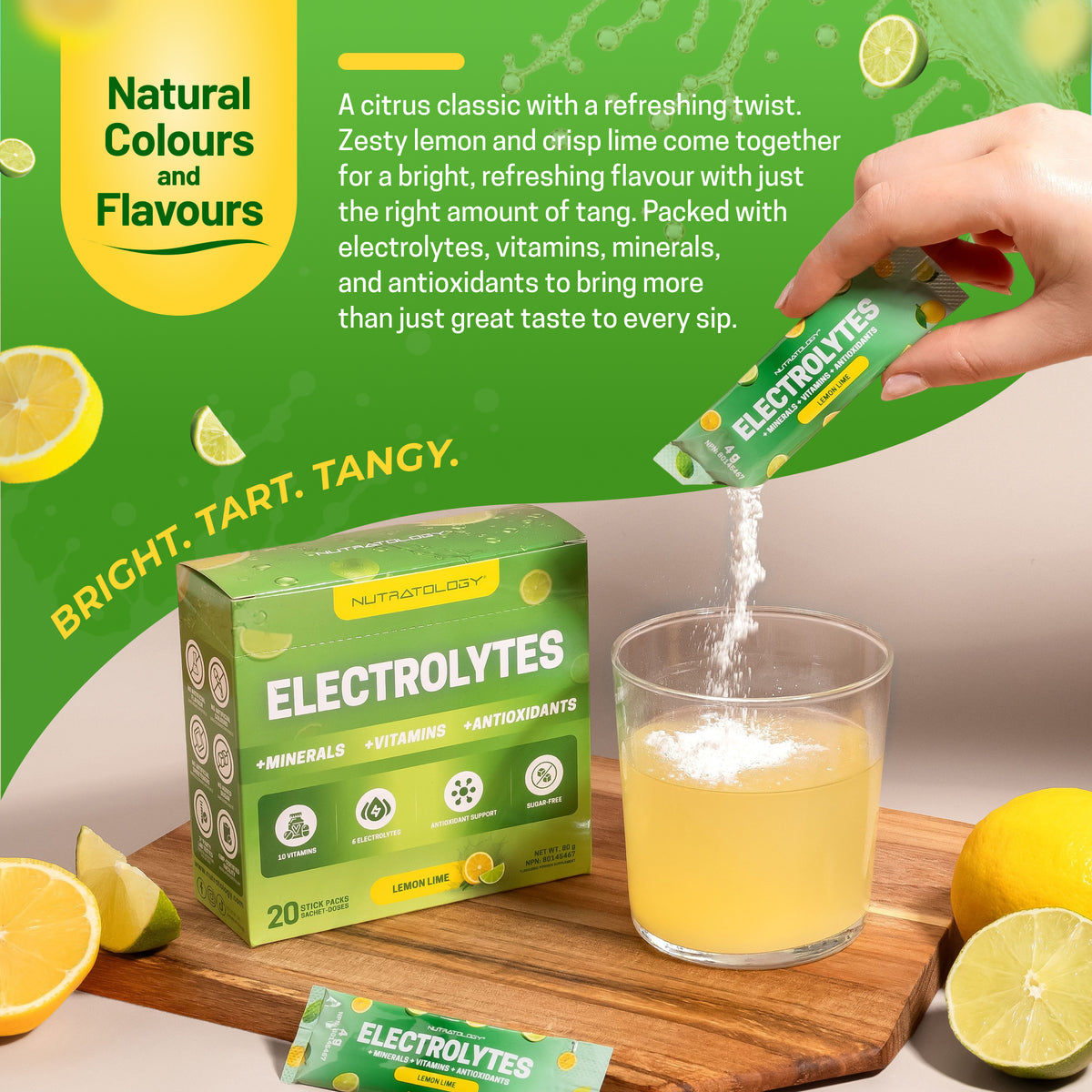Nutratology Poudre d'électrolytes citron-citron vert, 20 sticks