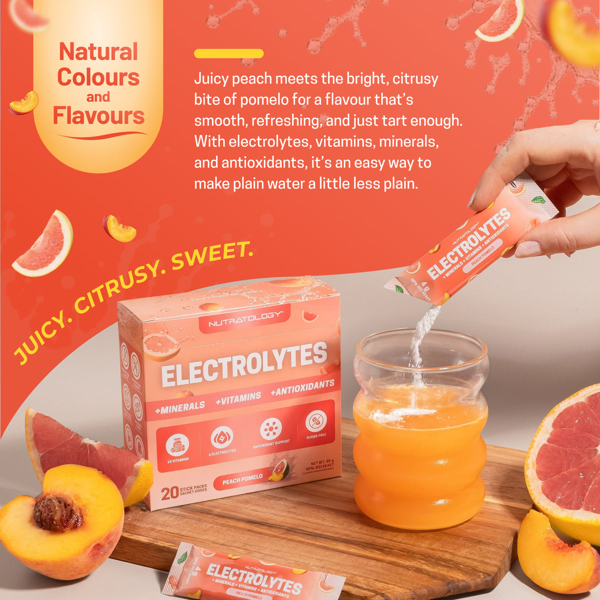 Nutratology Electrolytes Powder Peach Pomelo, 20 Sticks