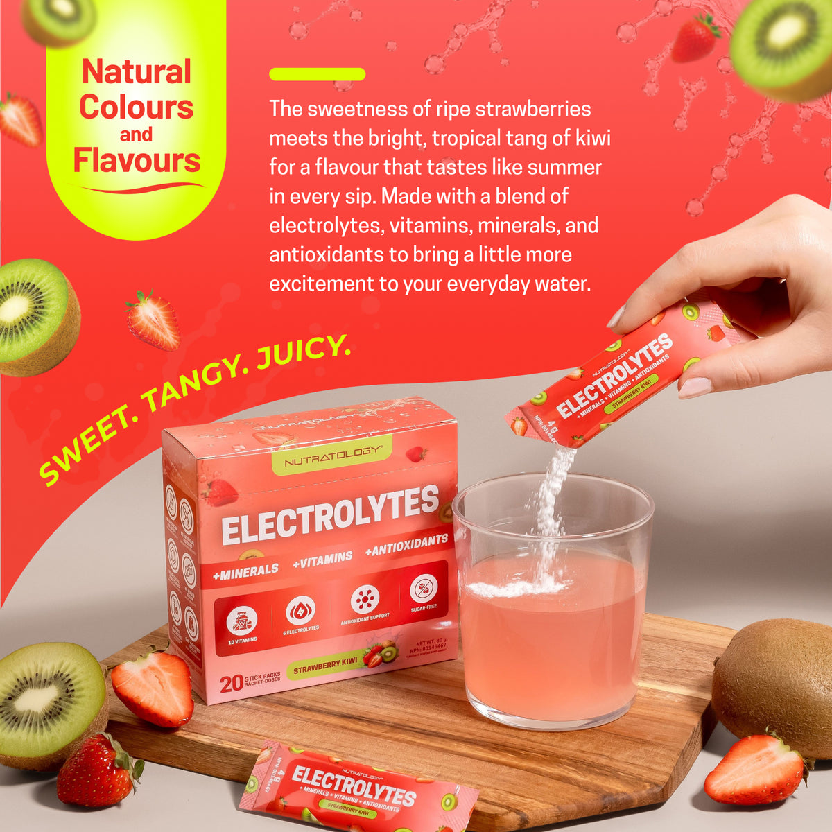 Nutratology Electrolytes Powder Strawberry Kiwi, 20 Sticks