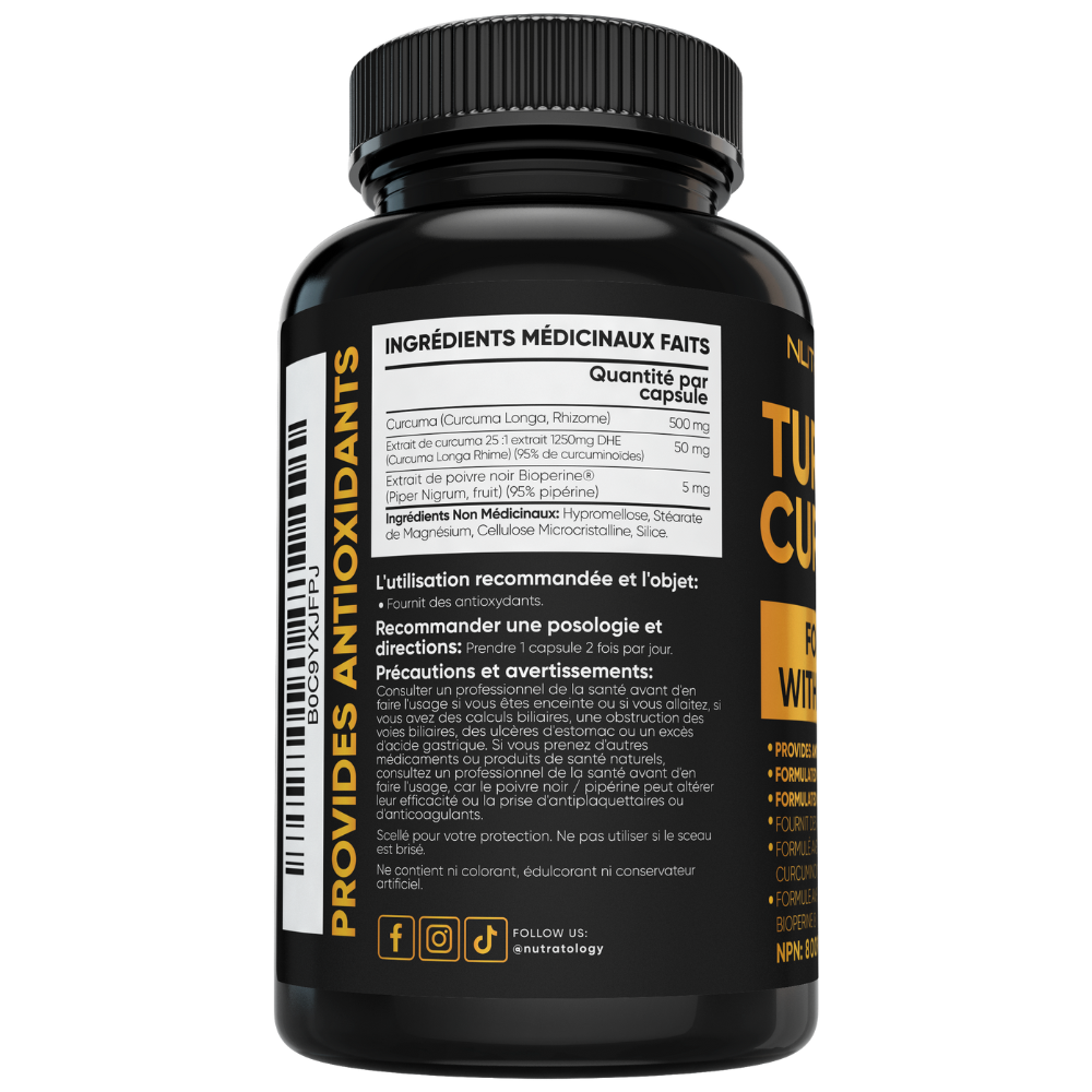 Nutratology Organic Turmeric Curcumin Supplement - Bioperine Supplement - Turmeric With Black Pepper