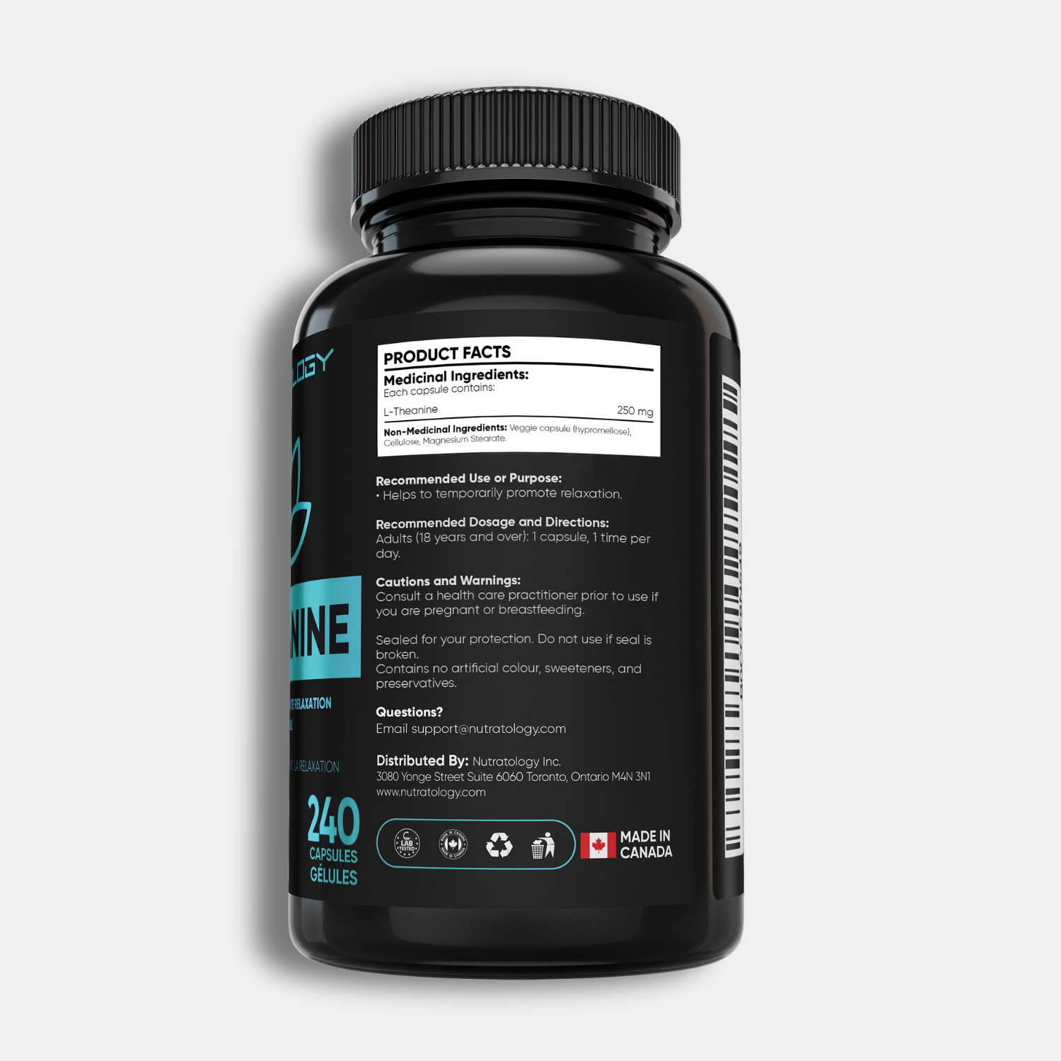 Nutratology L-Theanine for Stress Relief - 240 Capsules