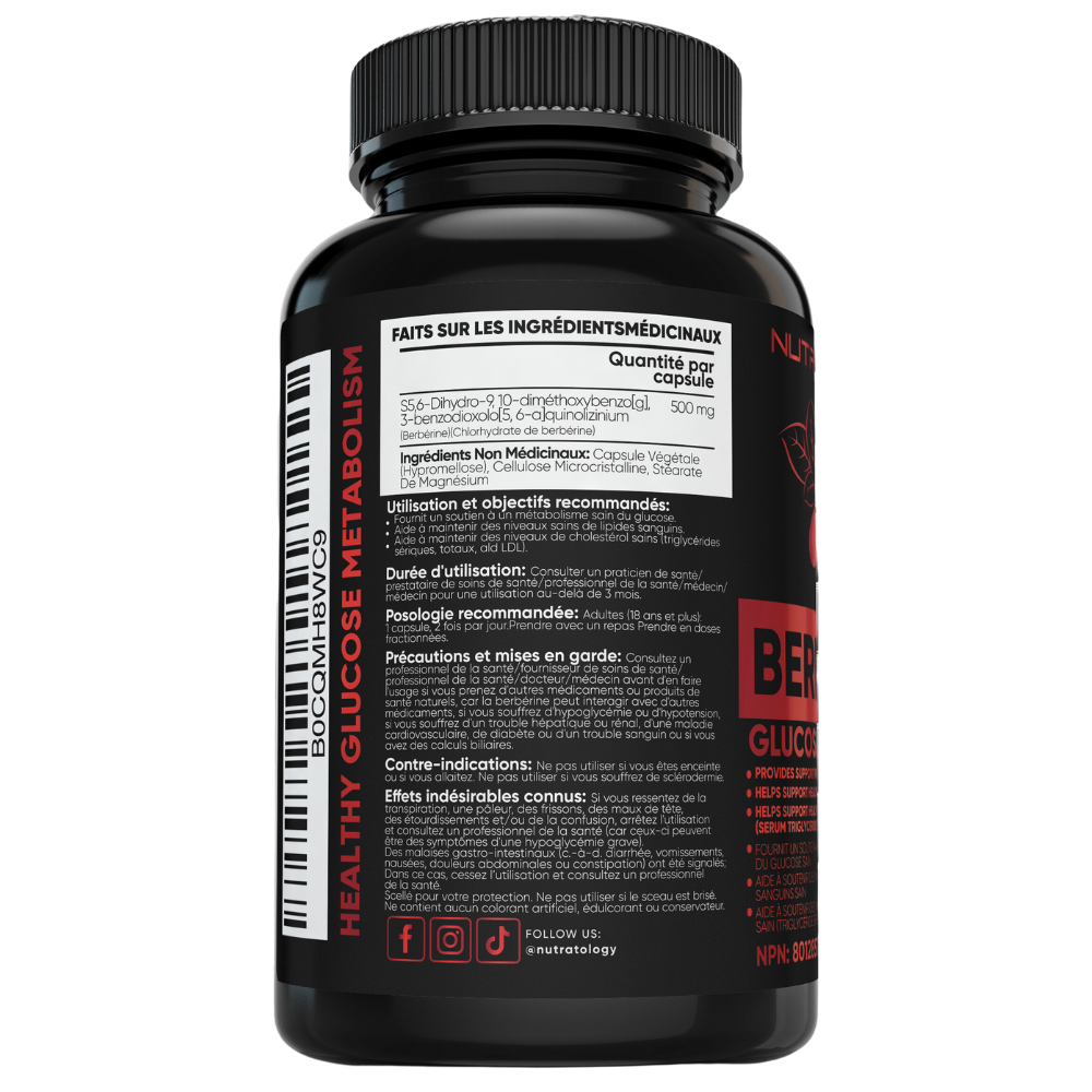 French Nutratology Berberine Supplements - Berberine Supplements Canada - Lower Cholesterol Supplements - Blood Sugar Supplements 
