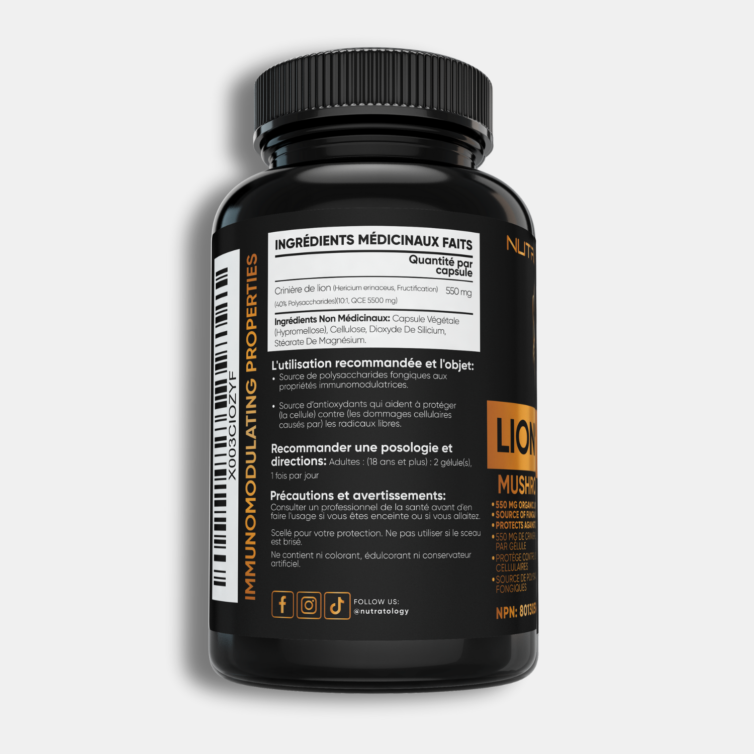 Nutratology Organic Lion's Mane Mushroom Complex - 60 Capsules