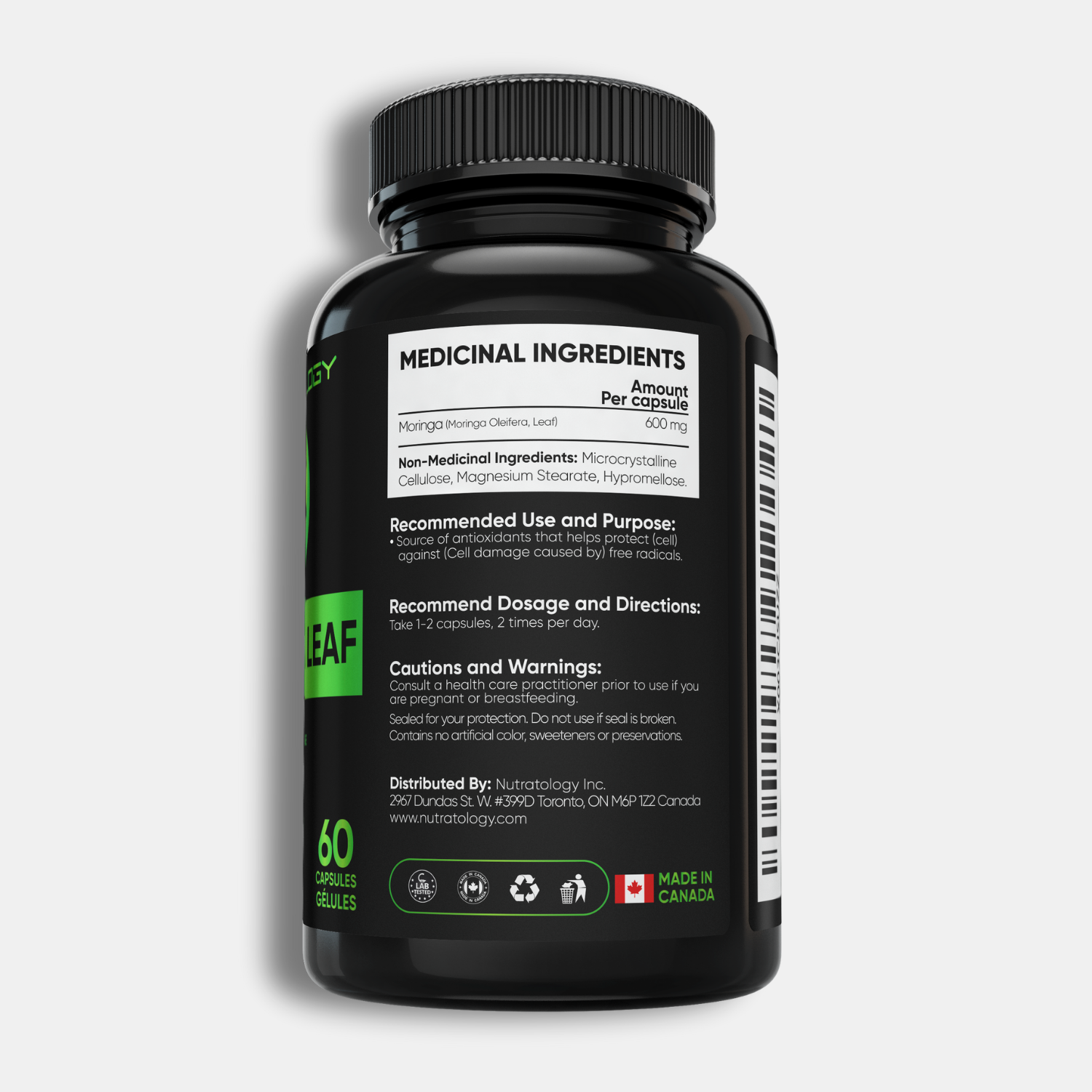 Nutratology Organic Moringa Leaf Supplement - 60 Capsules