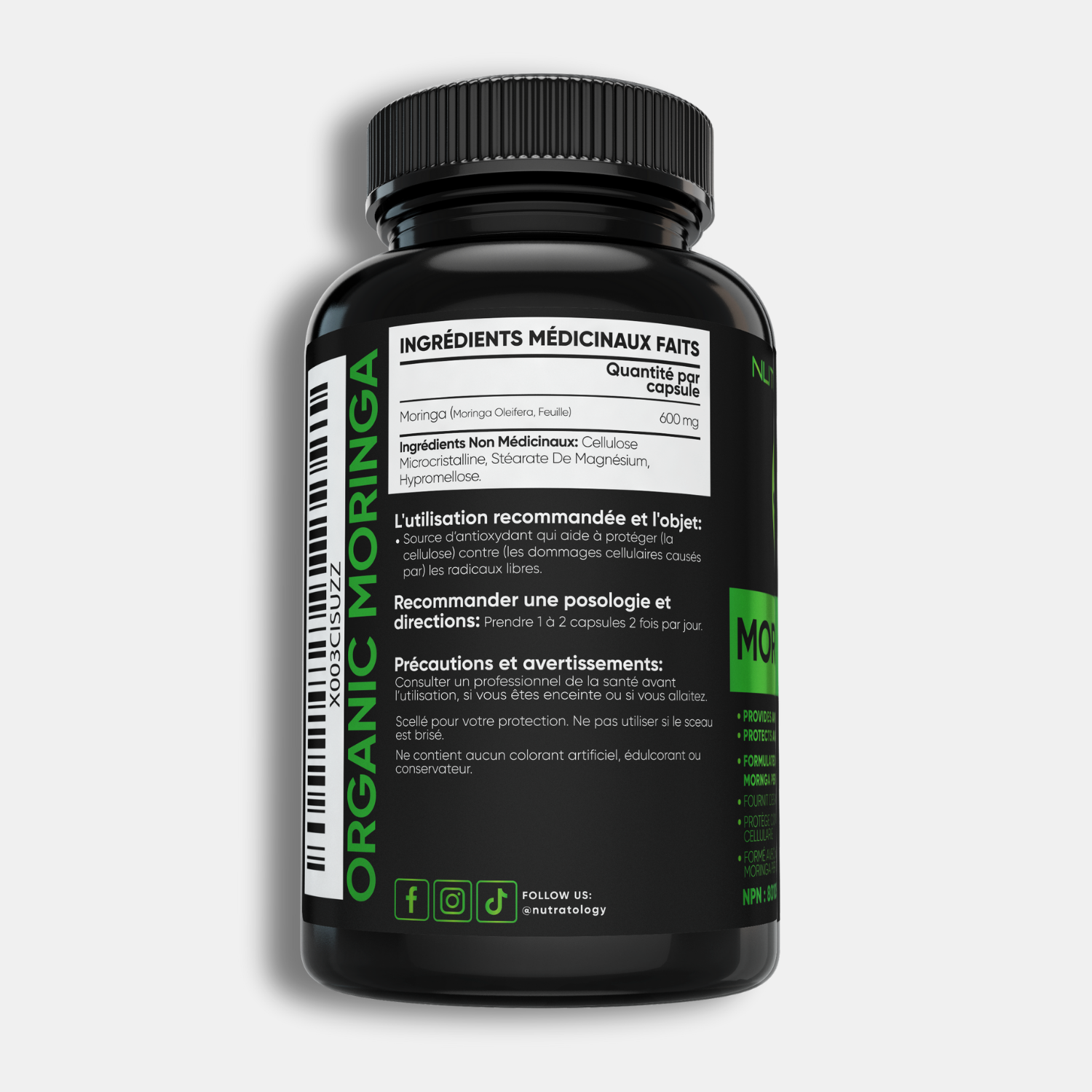 Nutratology Organic Moringa Leaf Supplement - 60 Capsules