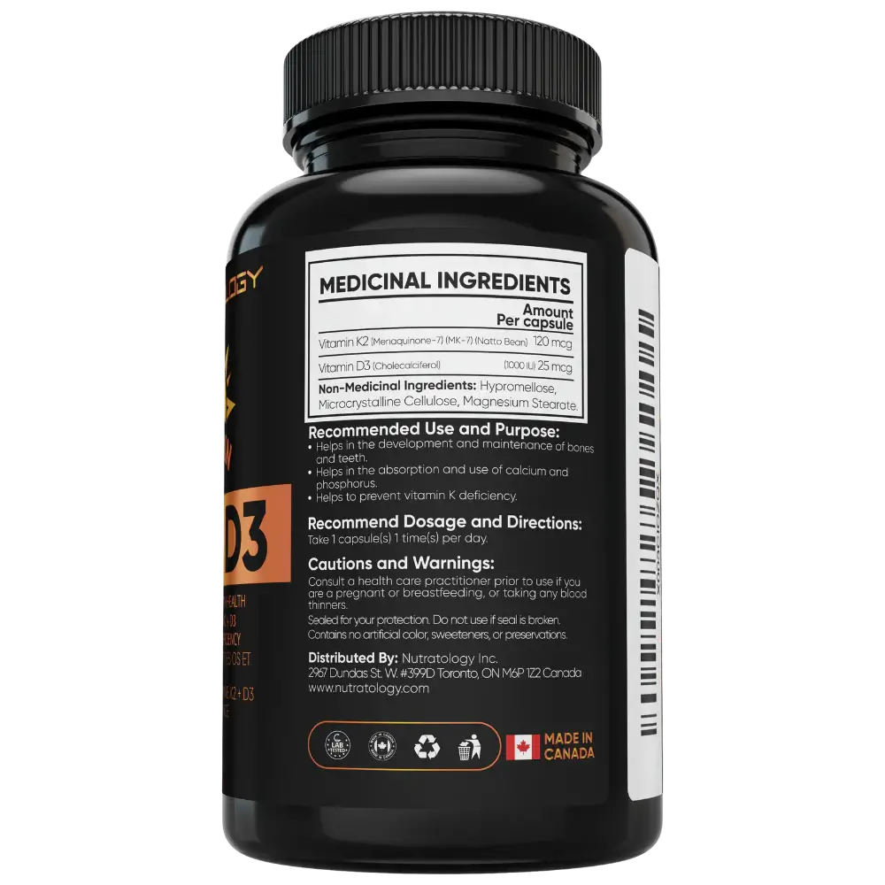 Nutratology Highest Potency Vitamin K2+D3 - 30 Capsules - ingredients