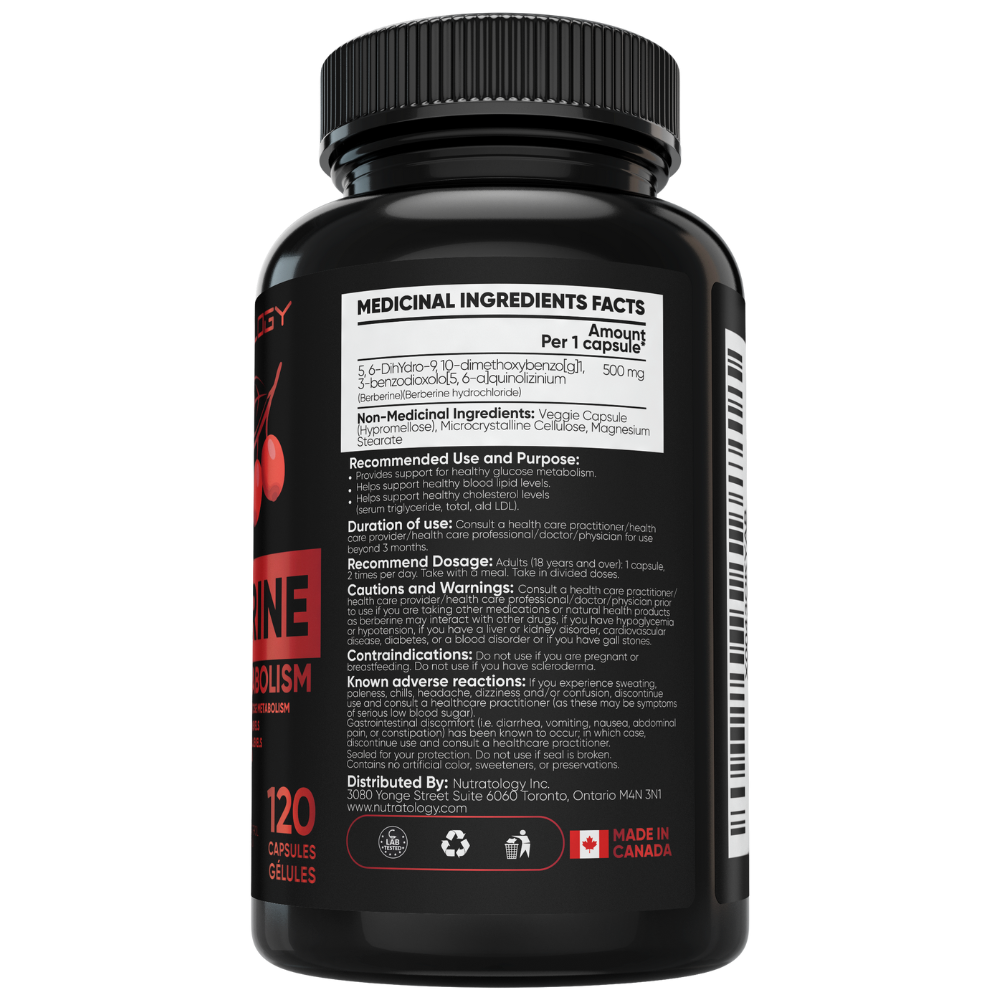 Ingredients Nutratology Berberine Supplements - Berberine Supplements Canada - Lower Cholesterol Supplements - Blood Sugar Supplements 