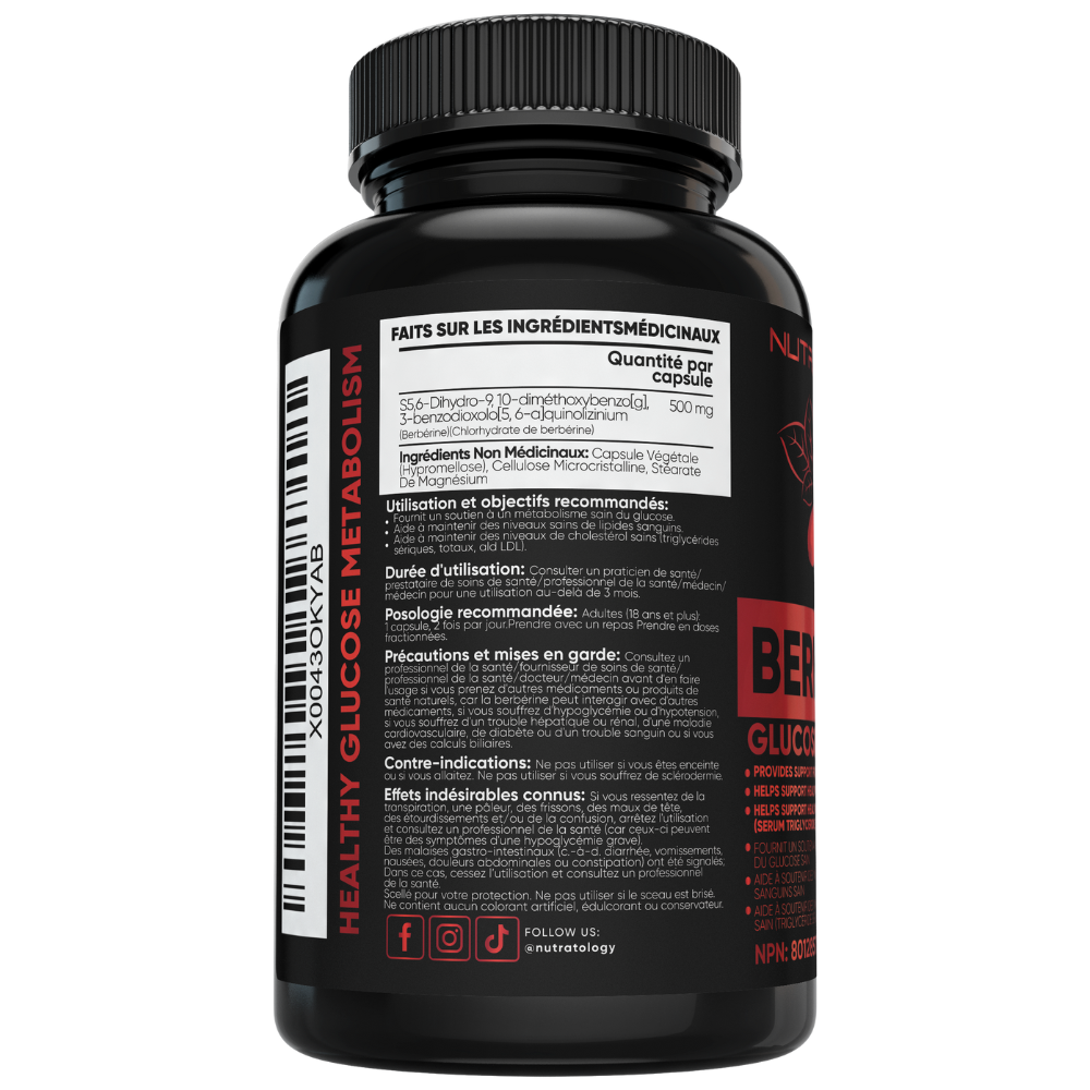 French Nutratology Berberine Supplements - Berberine Supplements Canada - Lower Cholesterol Supplements - Blood Sugar Supplements 