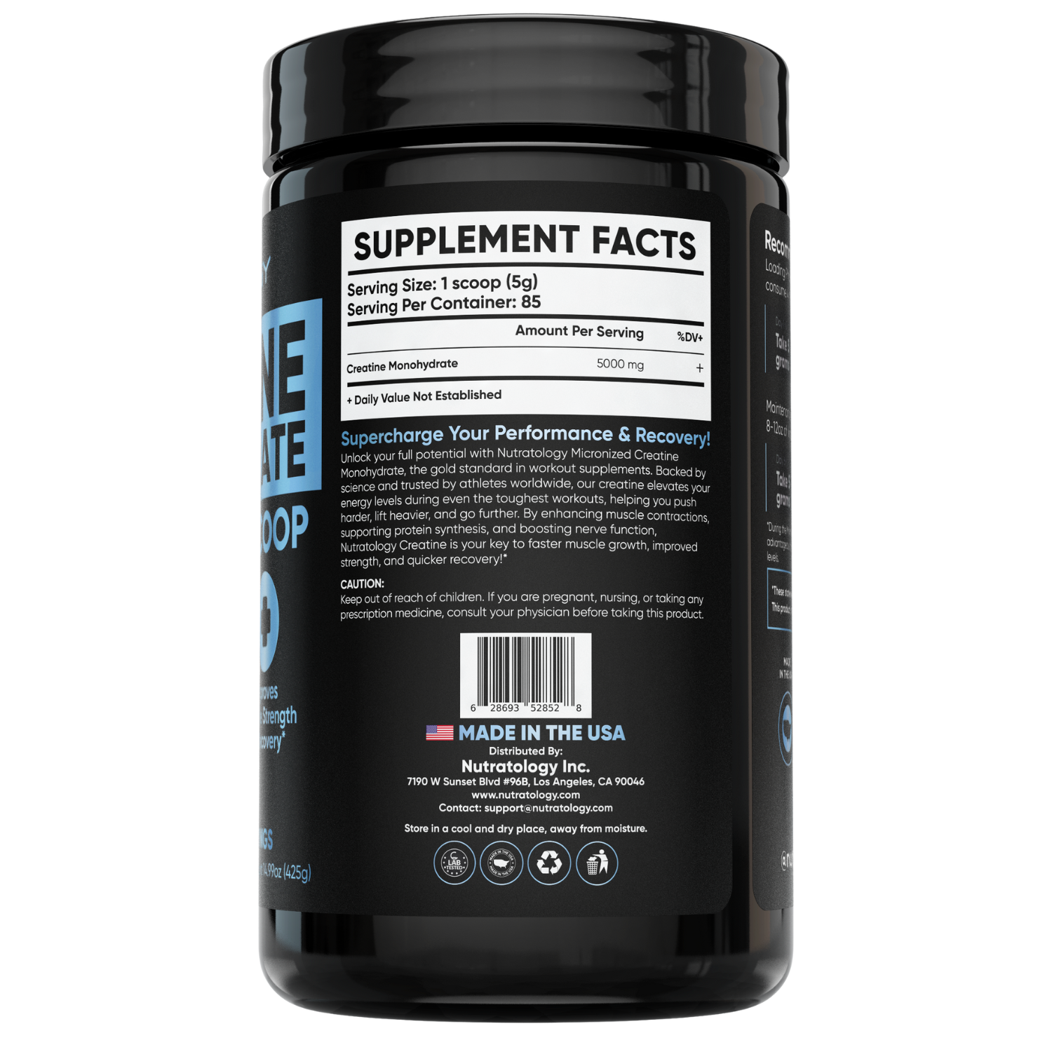 Nutratology Creatine Monohydrate 425 grams 85 Scoops