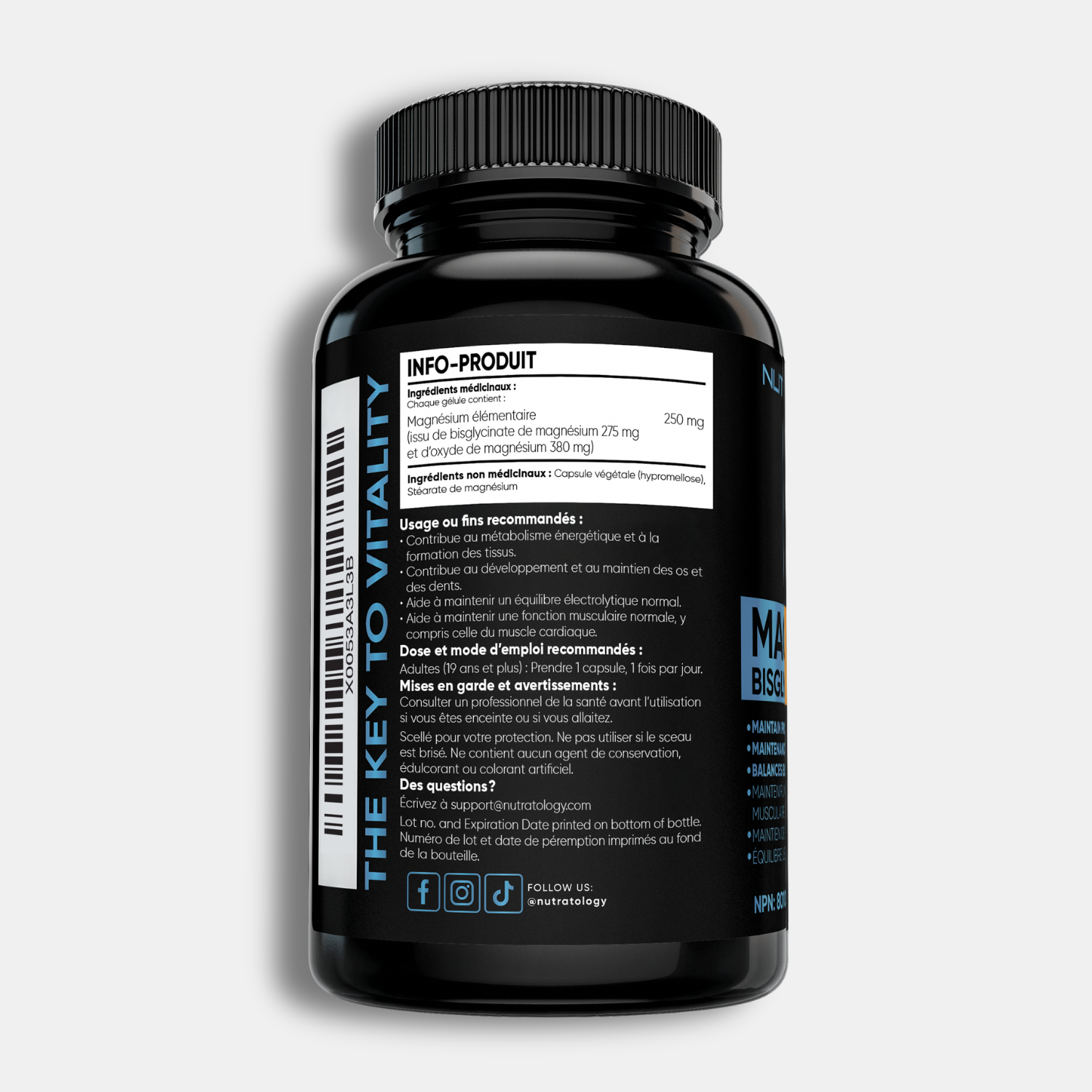 Nutratology Magnesium Bisglycinate capsules made in Canada