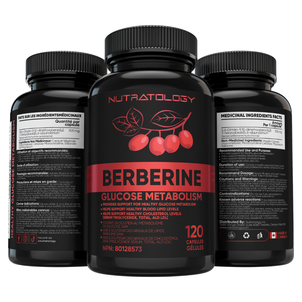 Nutratology Berberine Supplements - Berberine Supplements Canada - Lower Cholesterol Supplements - Blood Sugar Supplements 
