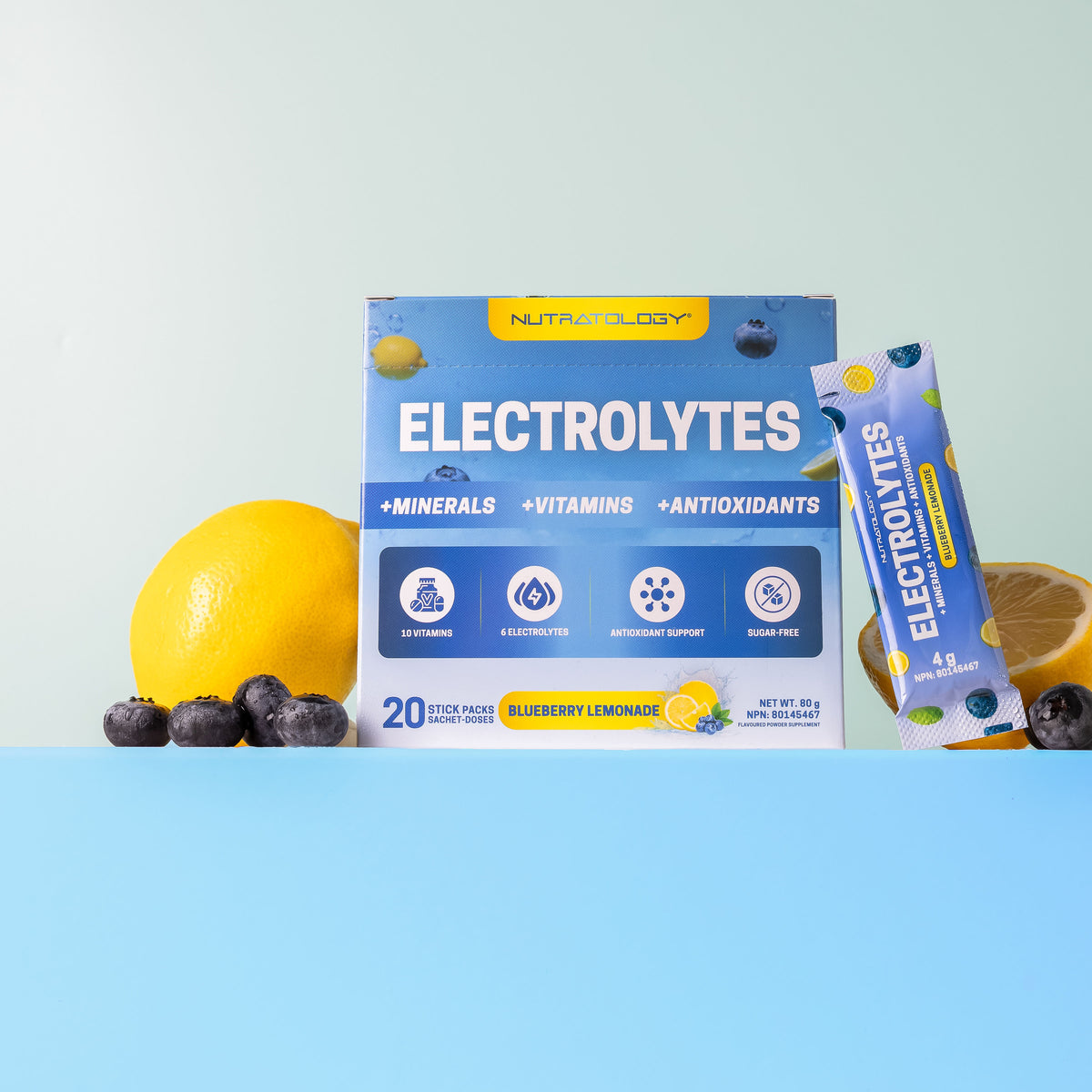 Nutratology Electrolytes Powder Blueberry Lemonade, 20 Sticks