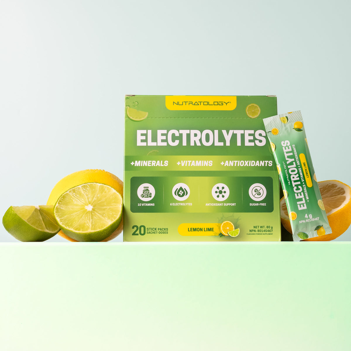 Nutratology Poudre d'électrolytes citron-citron vert, 20 sticks