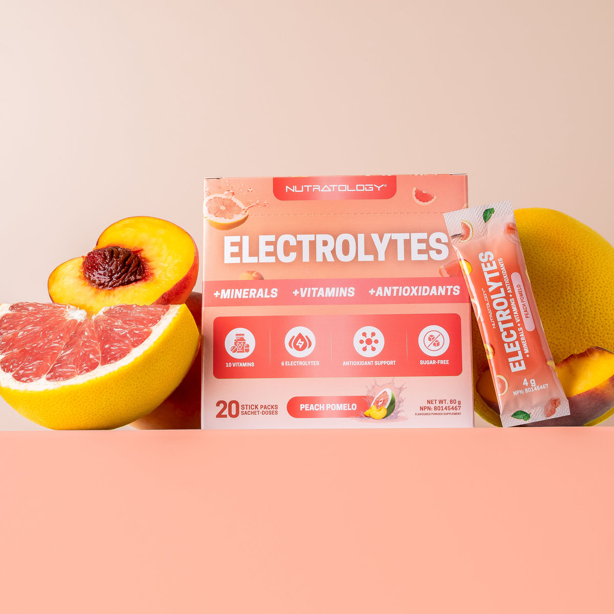 Nutratology Electrolytes Powder Peach Pomelo, 20 Sticks