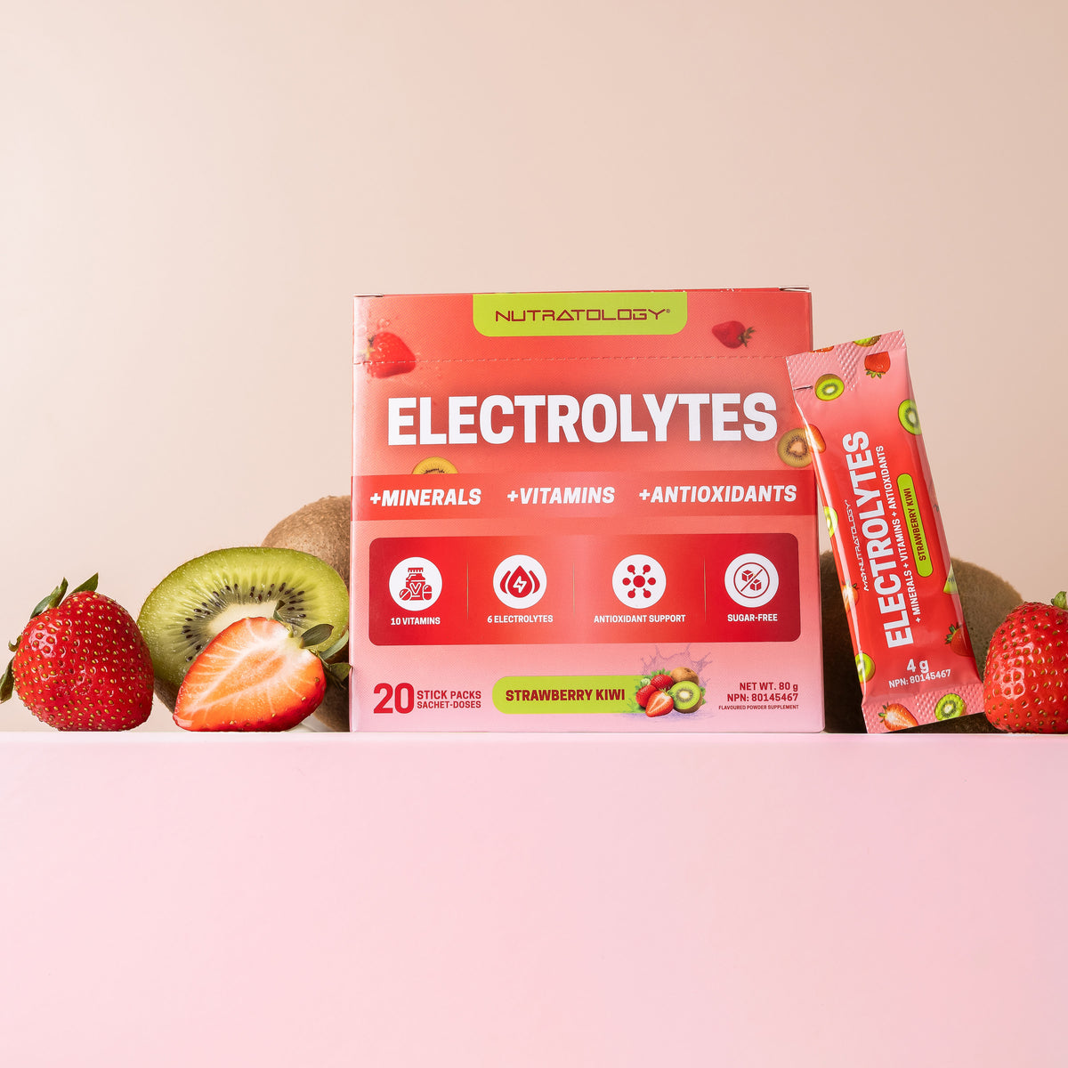 Nutratology Electrolytes Powder Strawberry Kiwi, 20 Sticks